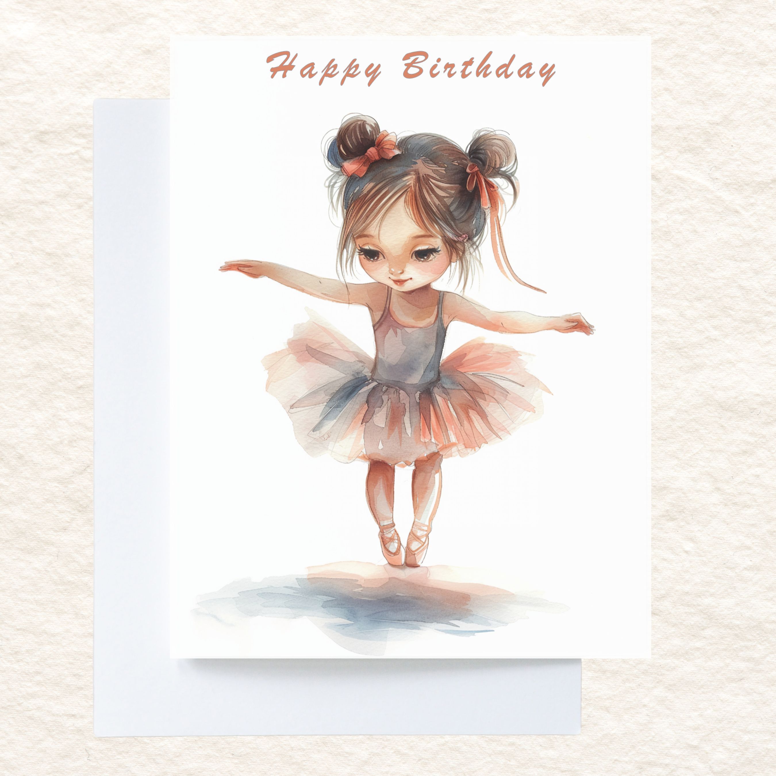 Happy Birthday Card, Ballerina Girl, Watercolor Cute Birthday, Children's Card, Whimsical, Handmade Greeting, Unique Handmade Stationary
