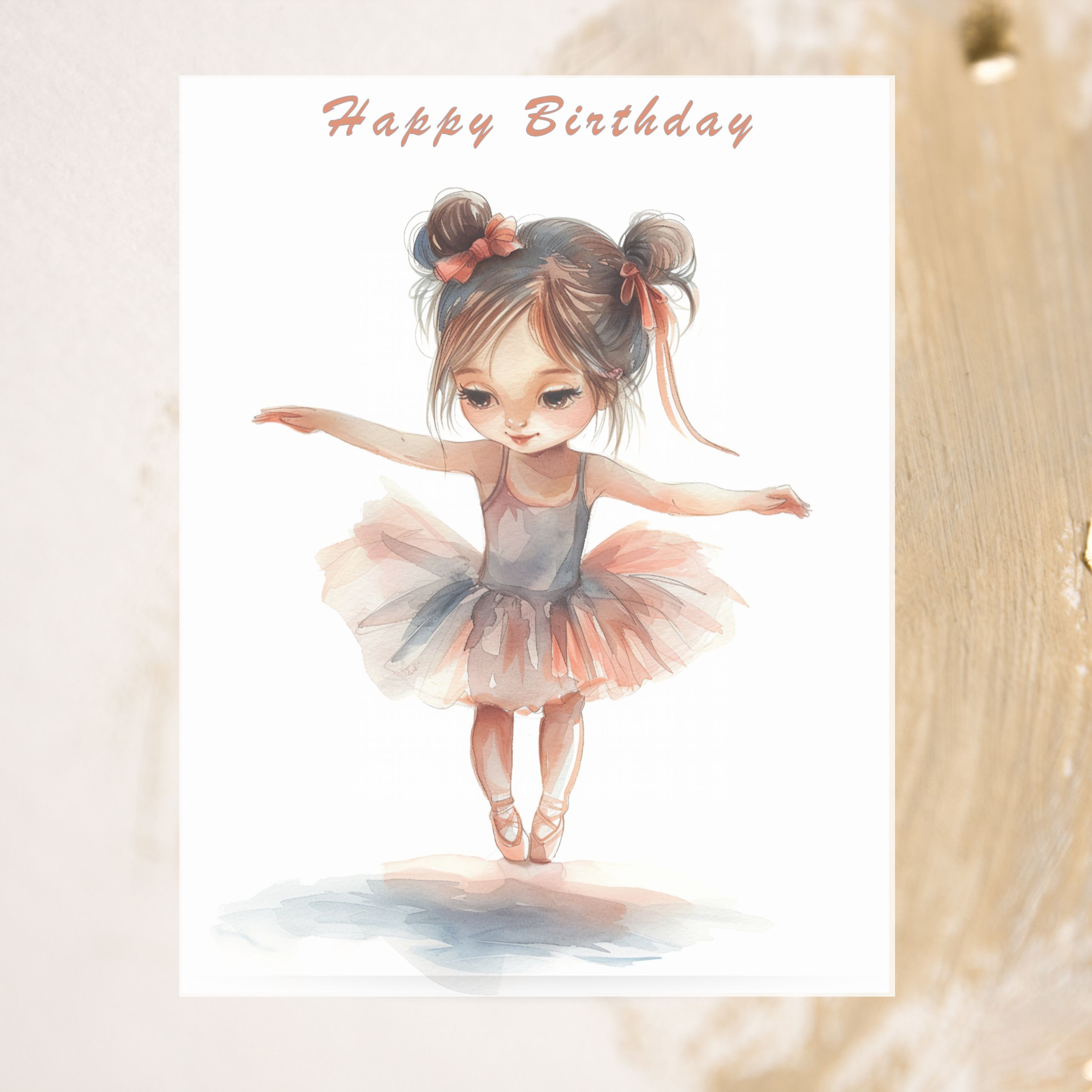Happy Birthday Card, Ballerina Girl, Watercolor Cute Birthday, Children's Card, Whimsical, Handmade Greeting, Unique Handmade Stationary