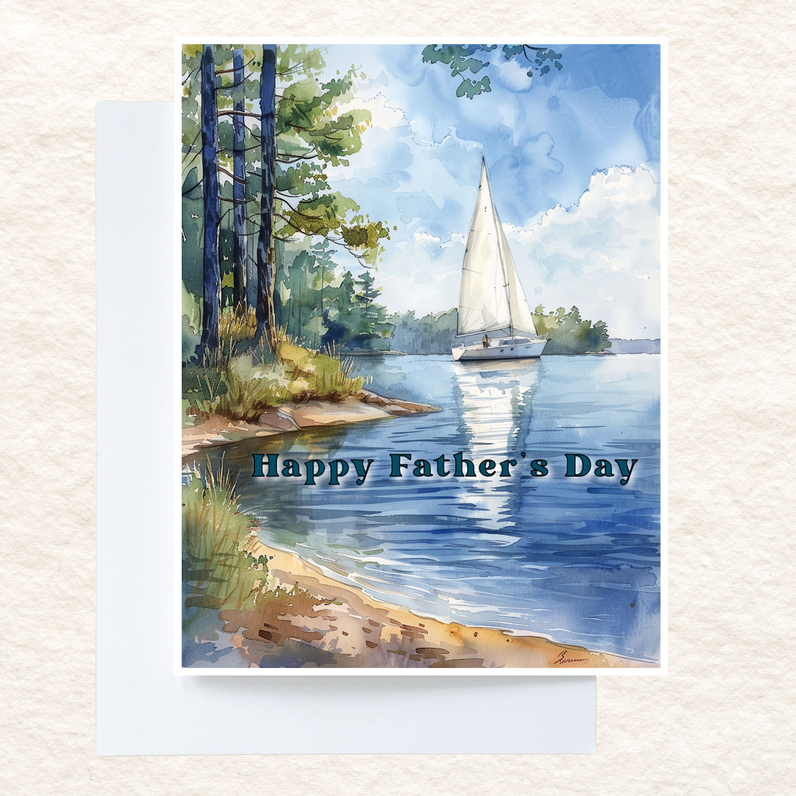 Happy Father's Day Sailing Card, Dad Daddy Card, Custom Card, Wife to Husband, Kid For Pappa Greeting Card, Watercolor Card Handmade