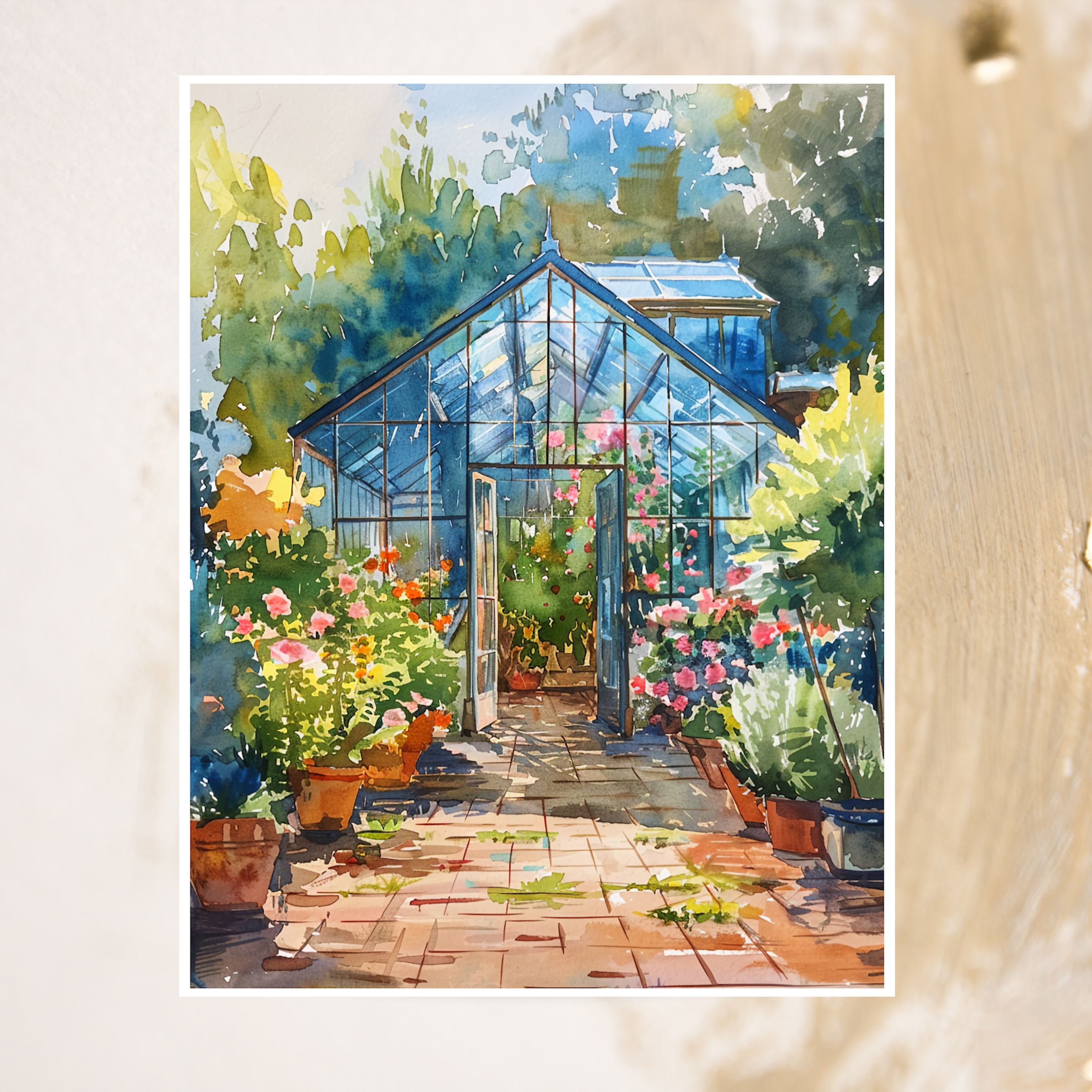 Lush Greenhouse Garden Watercolor Glasshouse, Garden Lover’s Dream, All Occasion Cards, Thank You, Invitation, Note Card, Greetings, Birthdays