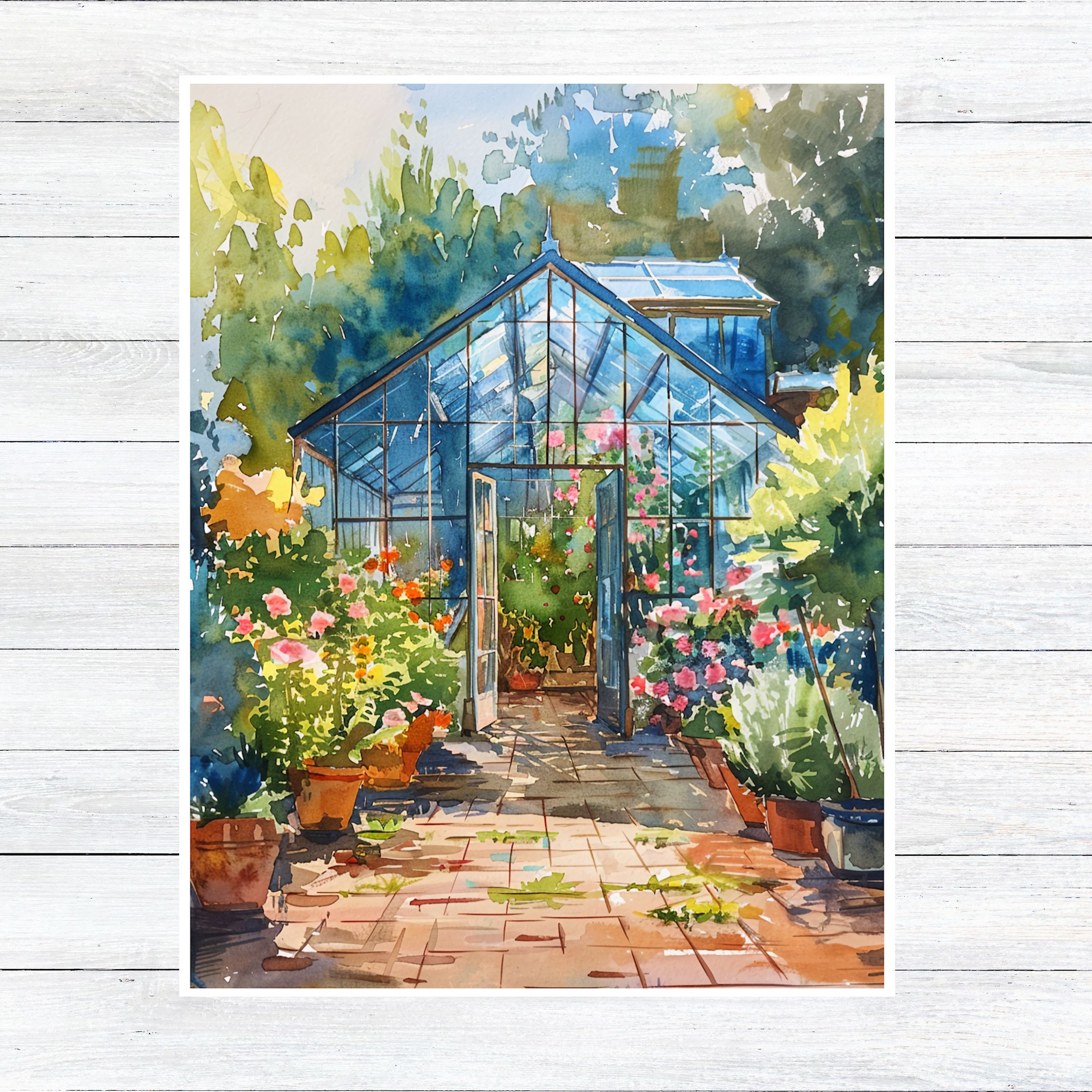 Lush Greenhouse Garden Watercolor Glasshouse, Garden Lover’s Dream, All Occasion Cards, Thank You, Invitation, Note Card, Greetings, Birthdays