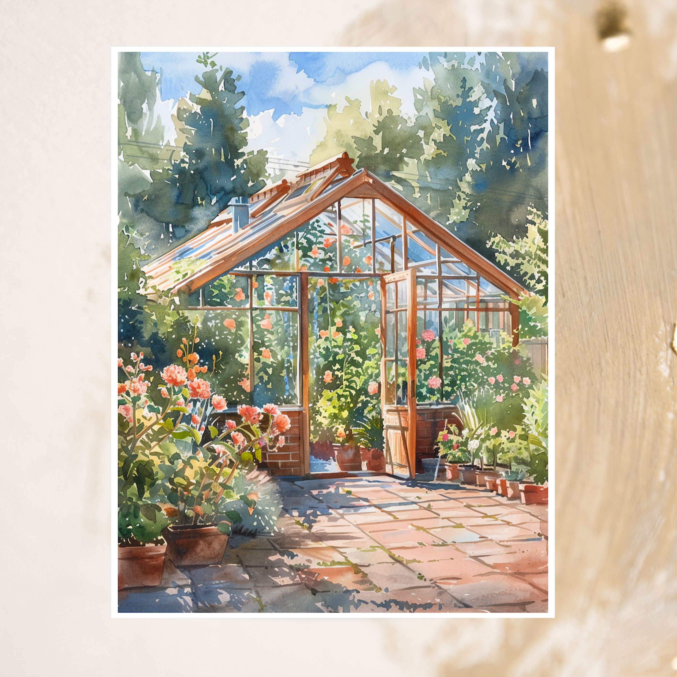 Sunlit Greenhouse Garden Watercolor Greenhouse All Occasion Cards, Thank You, Invitation, Note Card, Greetings, Birthdays