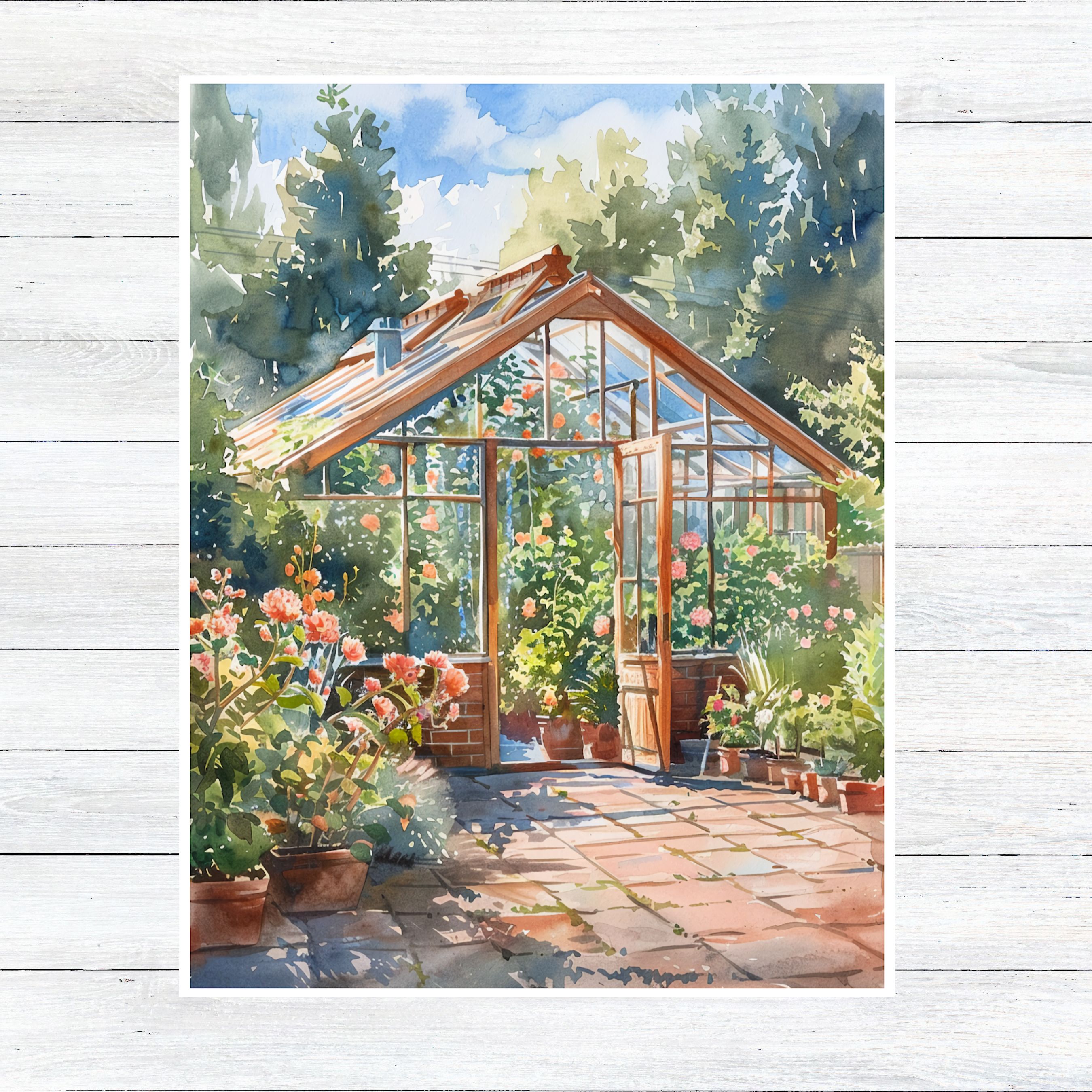 Sunlit Greenhouse Garden Watercolor Greenhouse All Occasion Cards, Thank You, Invitation, Note Card, Greetings, Birthdays