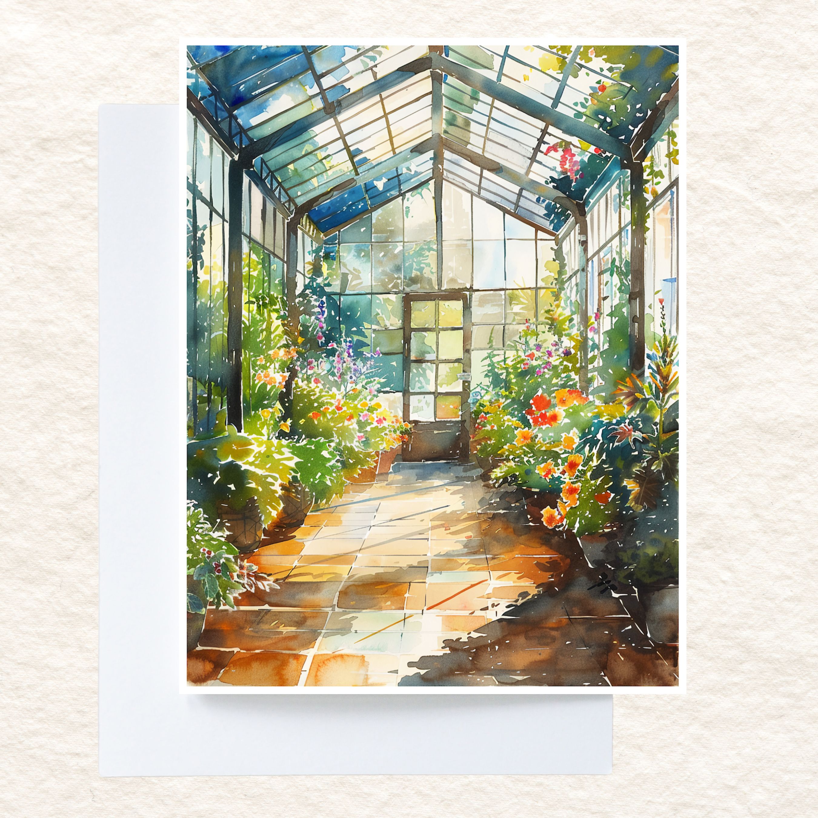 Illuminated Greenhouse Watercolor Garden All Occasion Cards, Thank You, Invitation, Note Card, Greetings, Birthdays