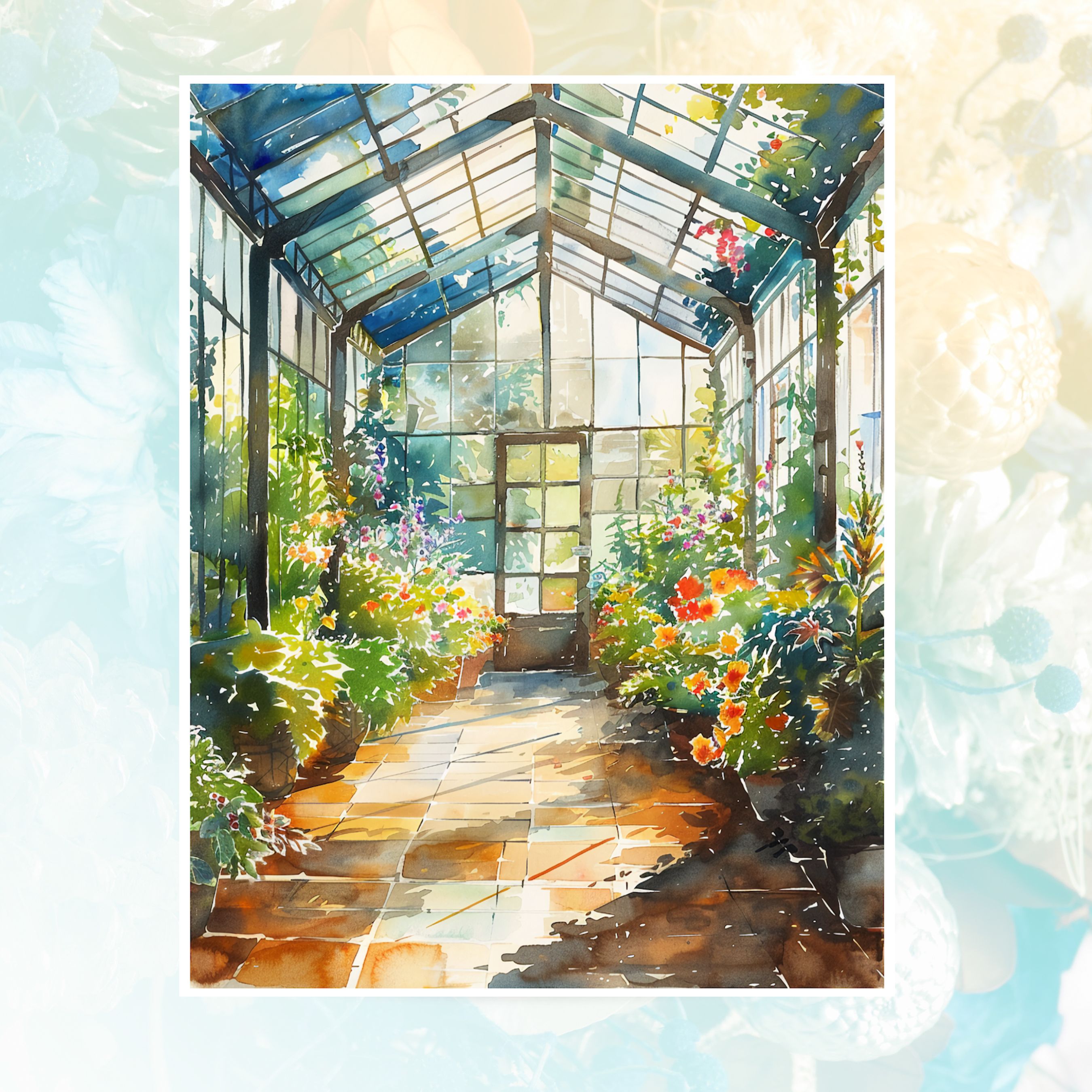 Illuminated Greenhouse Watercolor Garden All Occasion Cards, Thank You, Invitation, Note Card, Greetings, Birthdays
