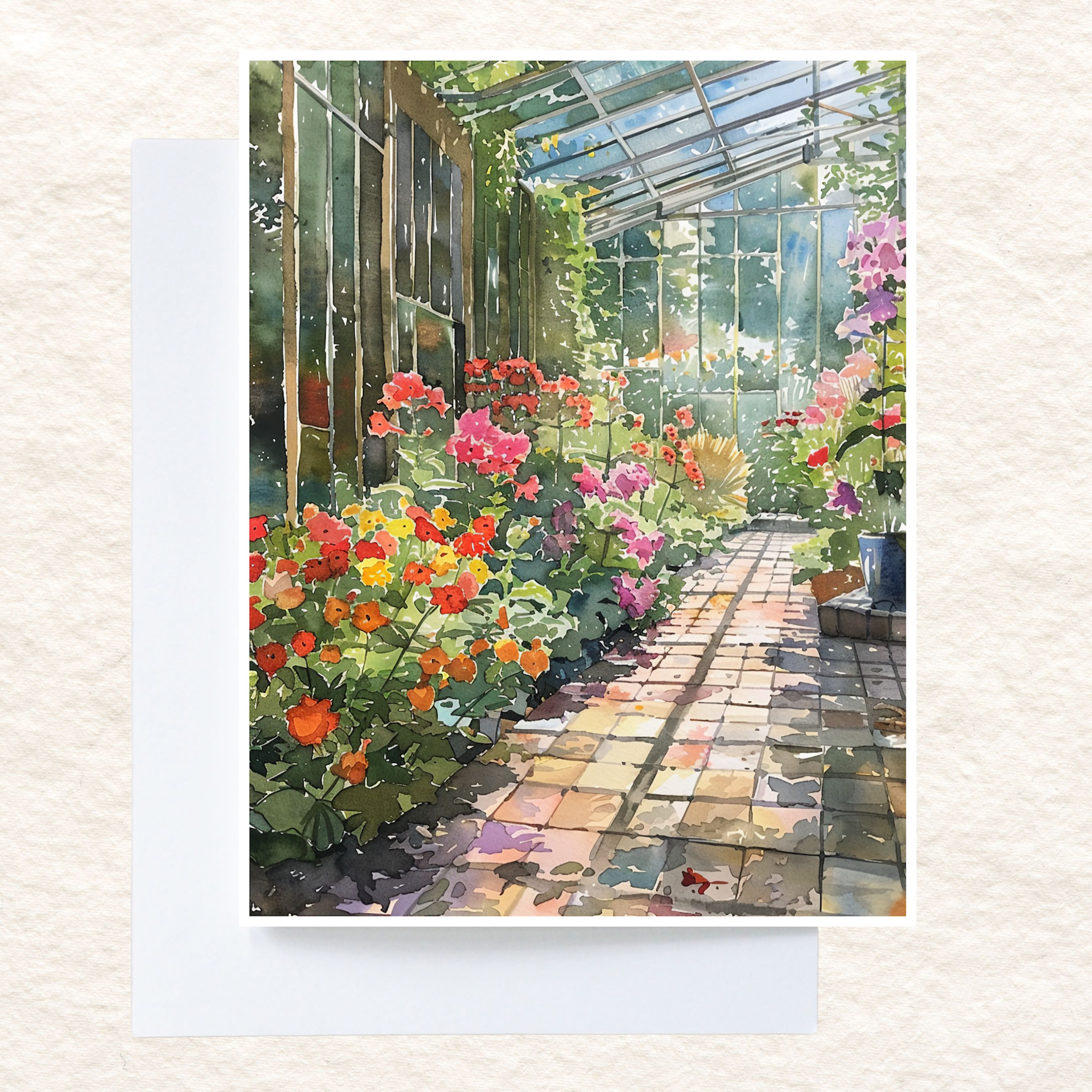 Blooming Greenhouse Card Watercolor, All Occasion Cards, Thank You, Invitation, Note Card, Greetings, Birthdays