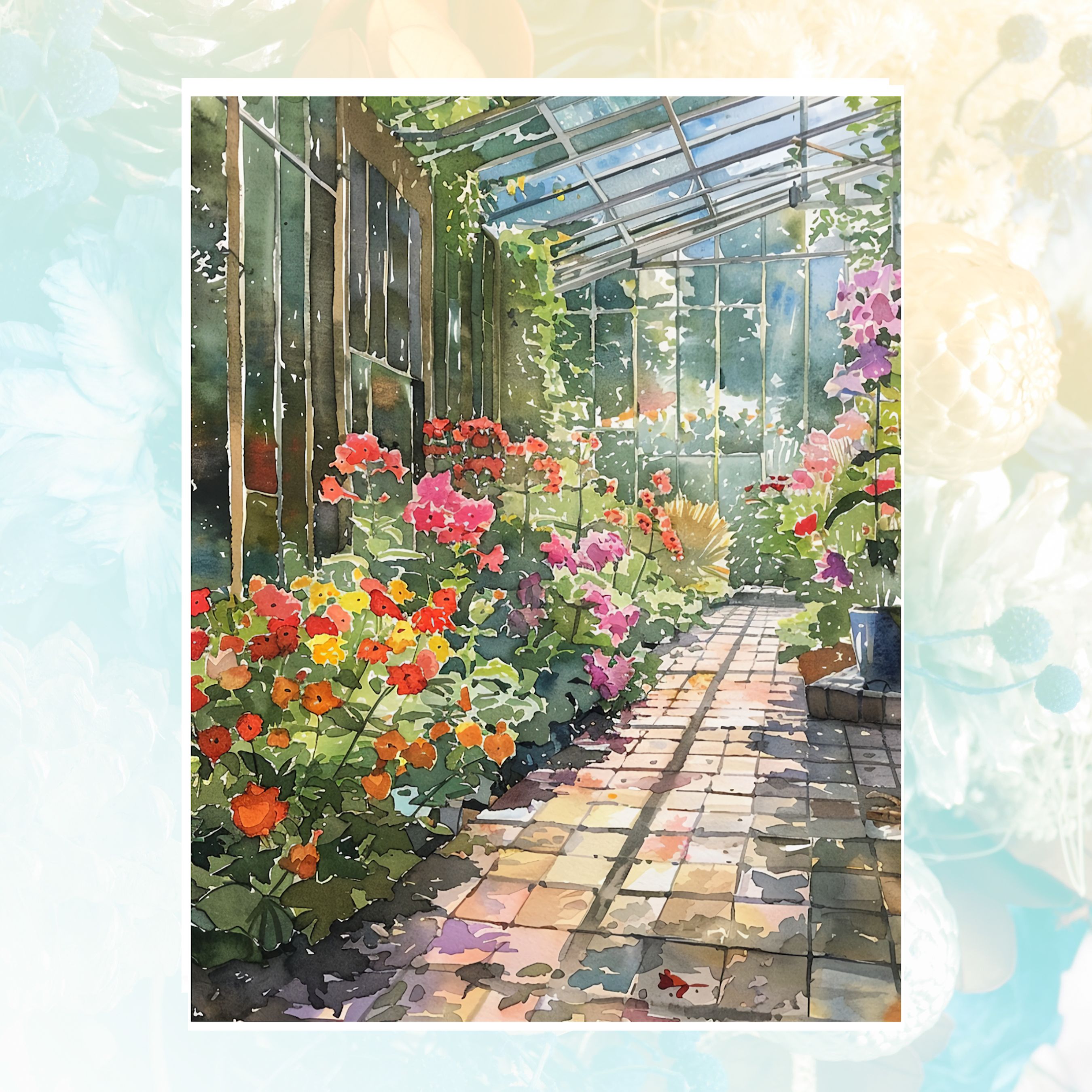 Blooming Greenhouse Card Watercolor, All Occasion Cards, Thank You, Invitation, Note Card, Greetings, Birthdays