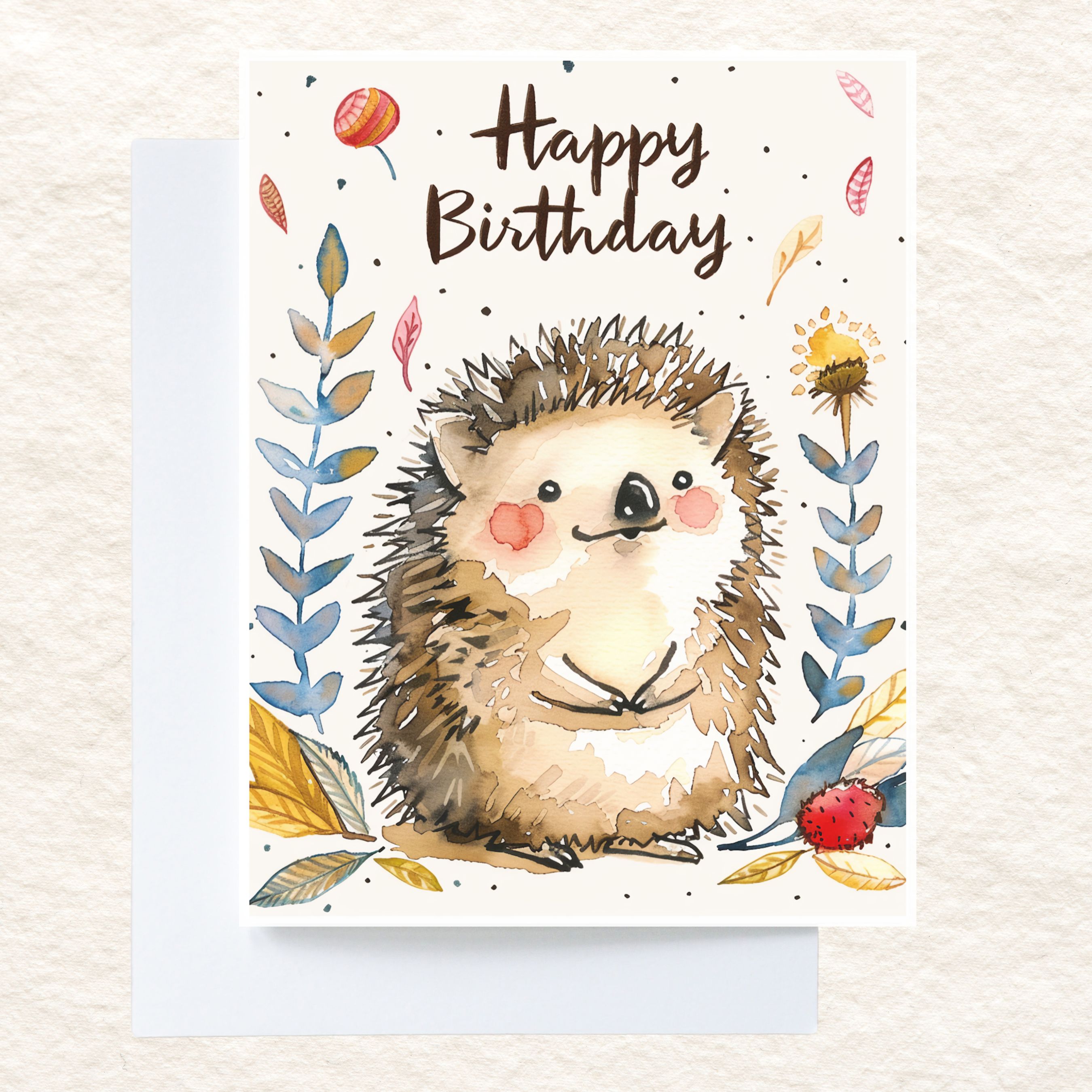 Happy Birthday Hedgehog Card, Cute Animal Celebration, Watercolor Hedgehog, Party Invite, Whimsical Nature Theme, Unique Handmade Stationary