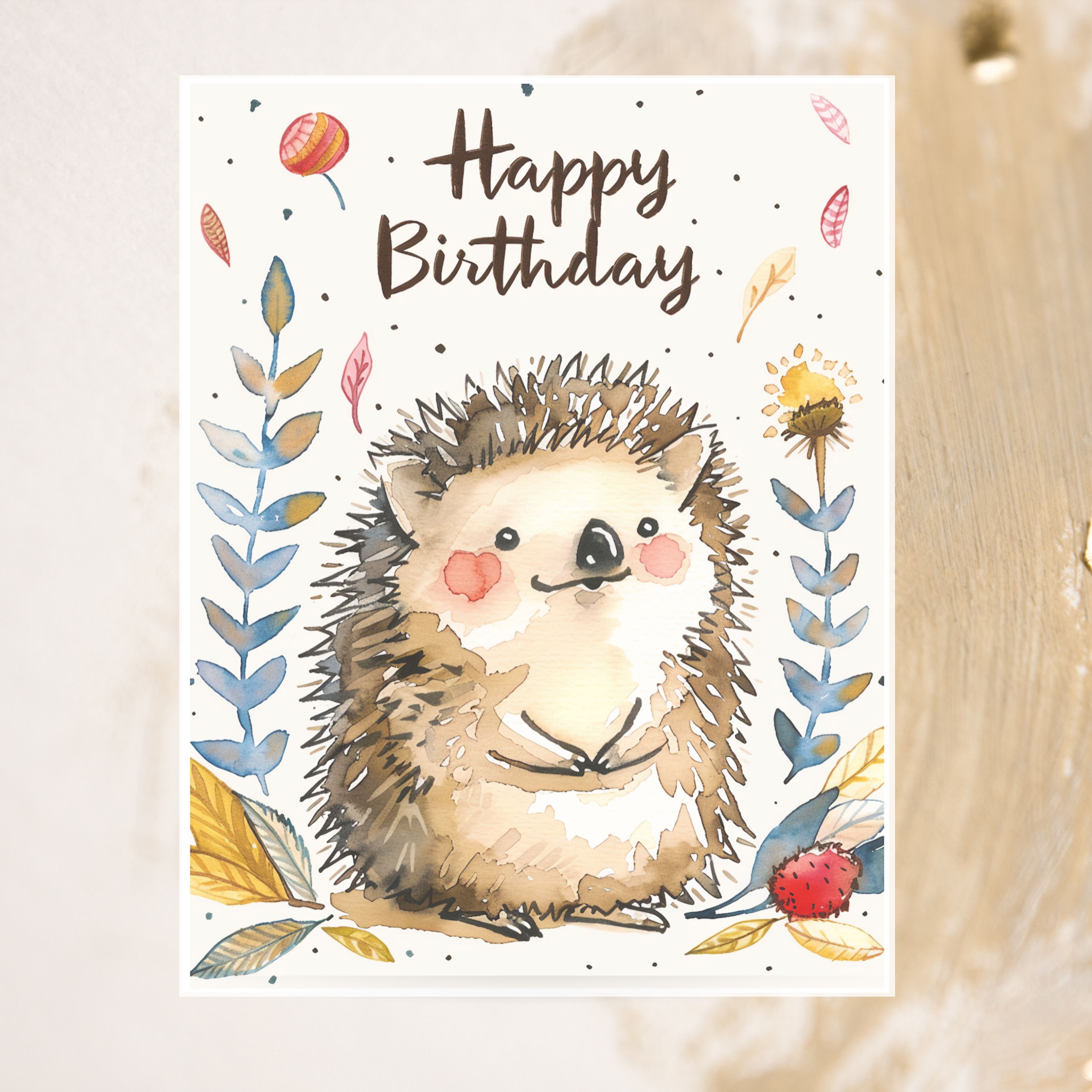 Happy Birthday Hedgehog Card, Cute Animal Celebration, Watercolor Hedgehog, Party Invite, Whimsical Nature Theme, Unique Handmade Stationary