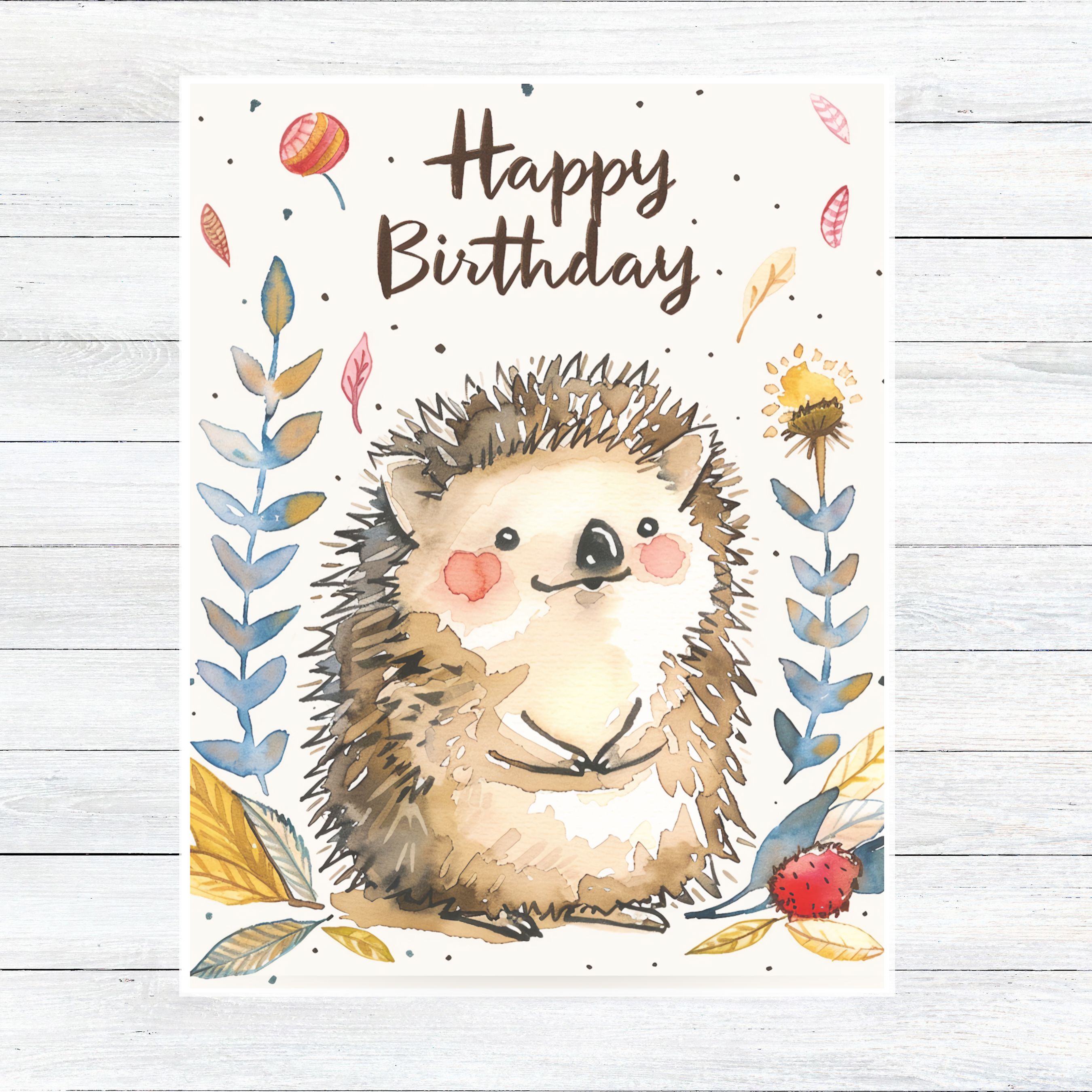 Happy Birthday Hedgehog Card, Cute Animal Celebration, Watercolor Hedgehog, Party Invite, Whimsical Nature Theme, Unique Handmade Stationary