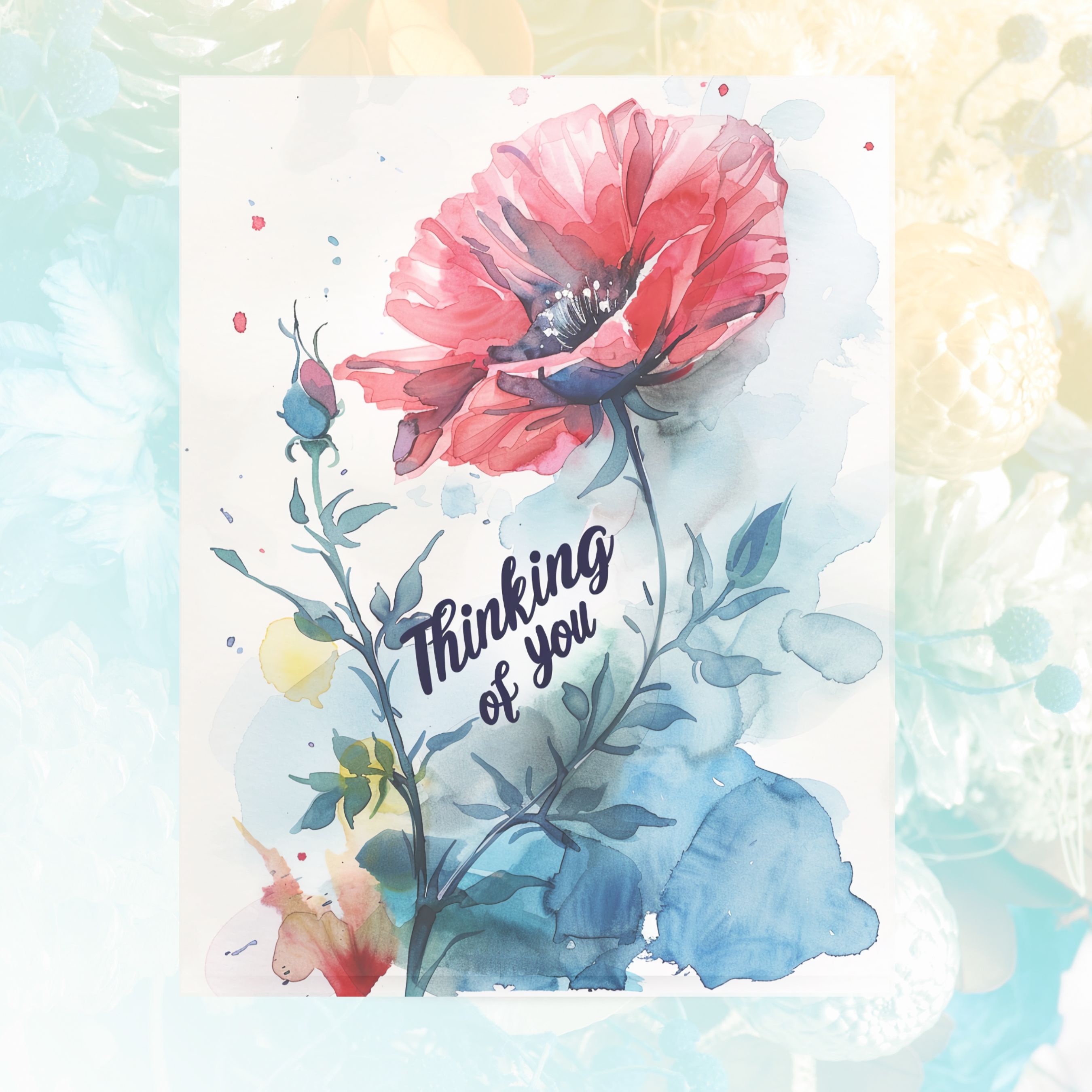 Thinking of You Card, Watercolor Flower, Emotional Greeting, Encouragement, Supportive All Occasion Cards, Thank You, Invitation, Note Card, Greetings, Birthdays