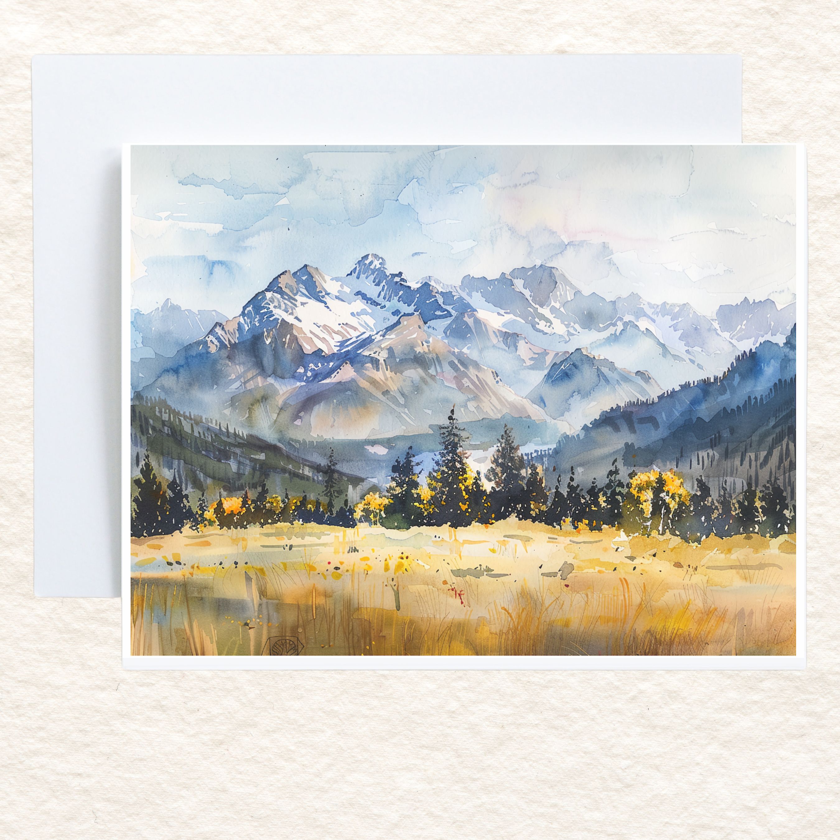 Rocky Mountains Morning Watercolor Card, All Occasion Cards, Thank You, Invitation, Note Card, Greetings, Birthdays