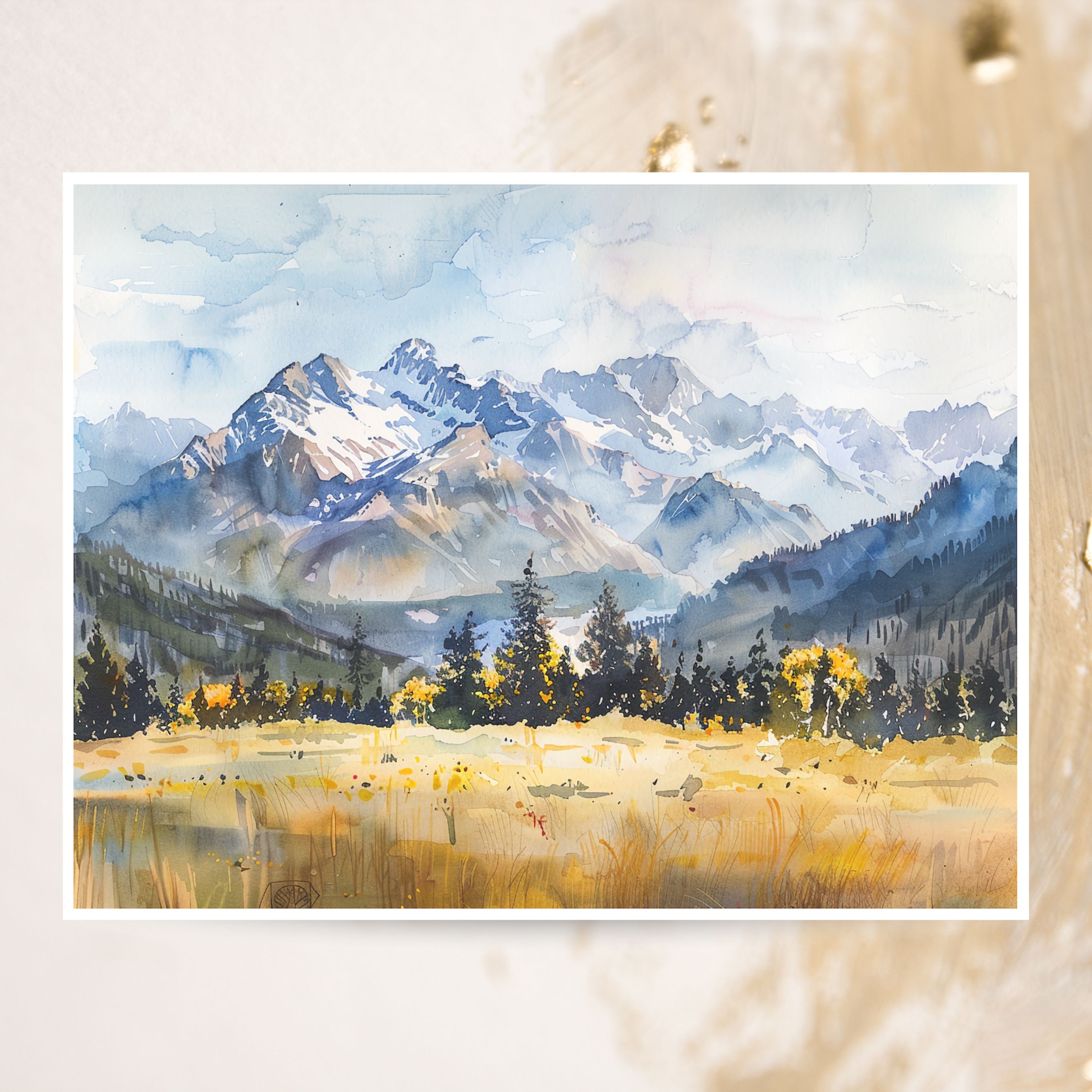 Rocky Mountains Morning Watercolor Card, All Occasion Cards, Thank You, Invitation, Note Card, Greetings, Birthdays