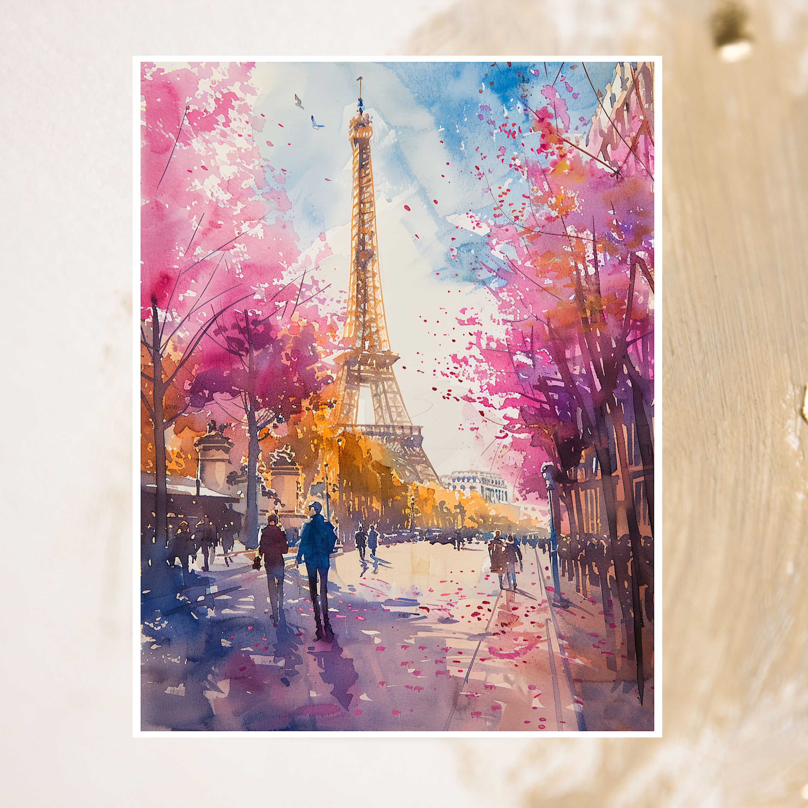 Paris Eiffel Tower Spring Card, Romantic Cityscape, Watercolor Art, All Occasion Cards, Thank You, Invitation, Note Card, Greetings, Birthdays