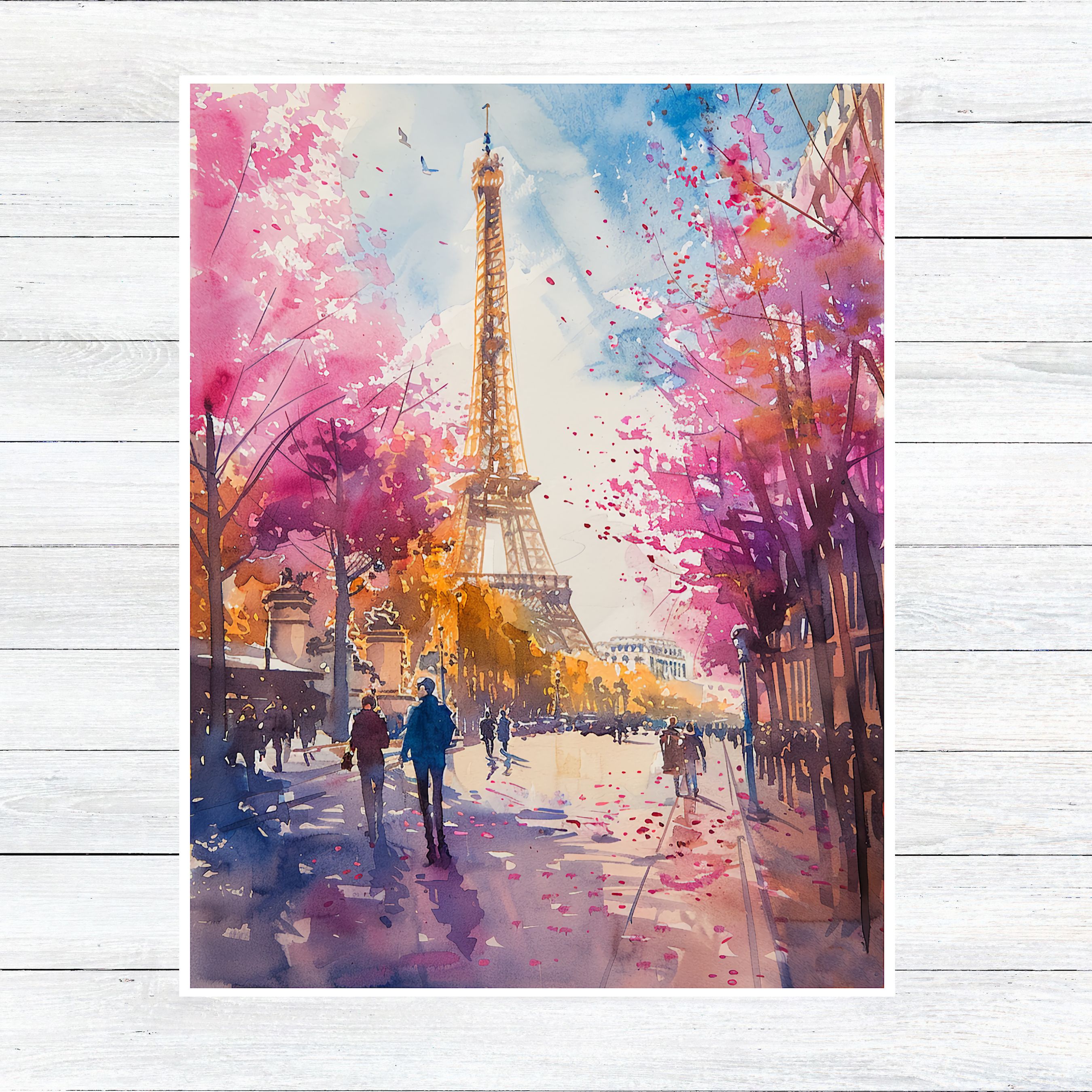 Paris Eiffel Tower Spring Card, Romantic Cityscape, Watercolor Art, All Occasion Cards, Thank You, Invitation, Note Card, Greetings, Birthdays