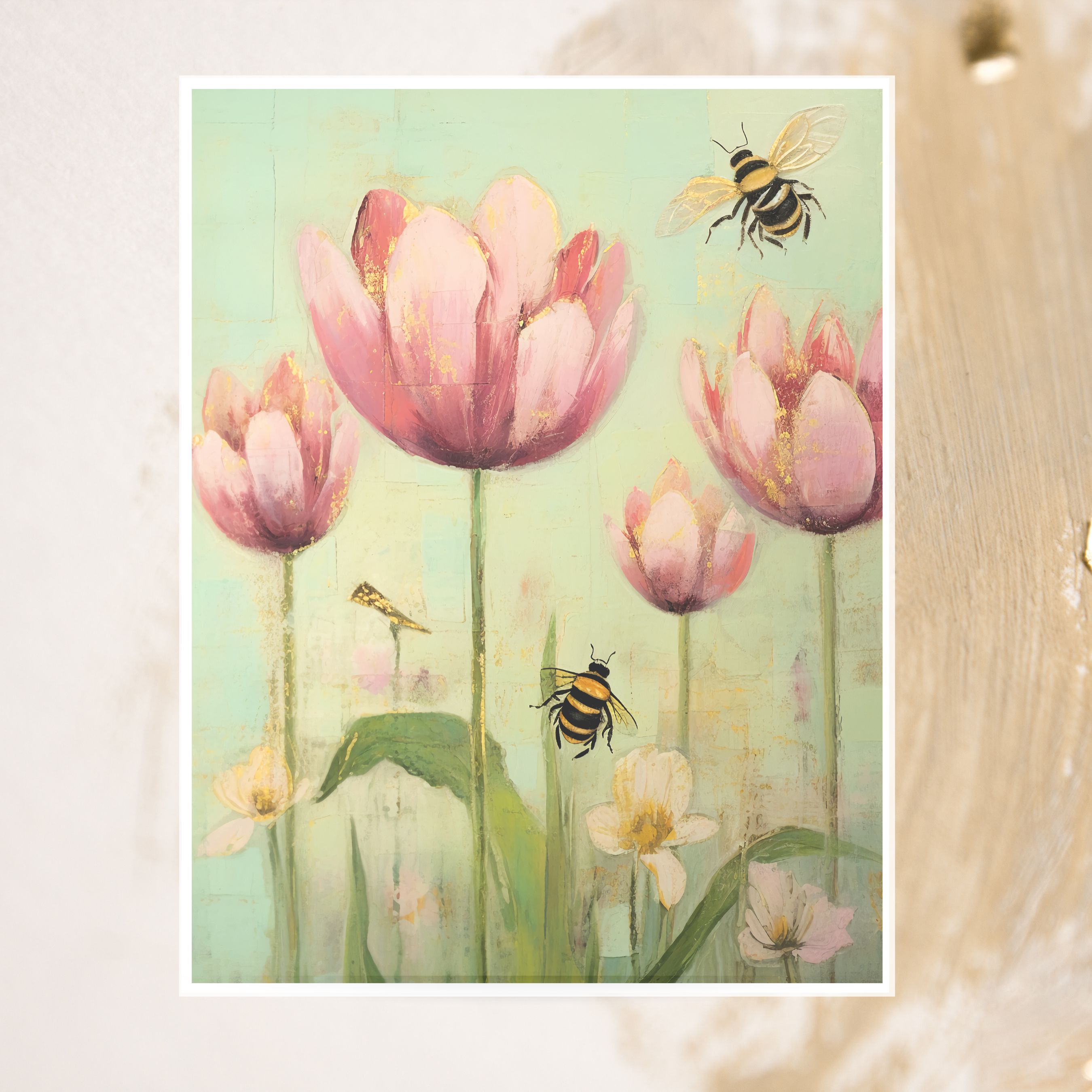 Tulips and Bees Spring Watercolor Card, All Occasion Cards, Thank You, Invitation, Note Card, Greetings, Birthdays
