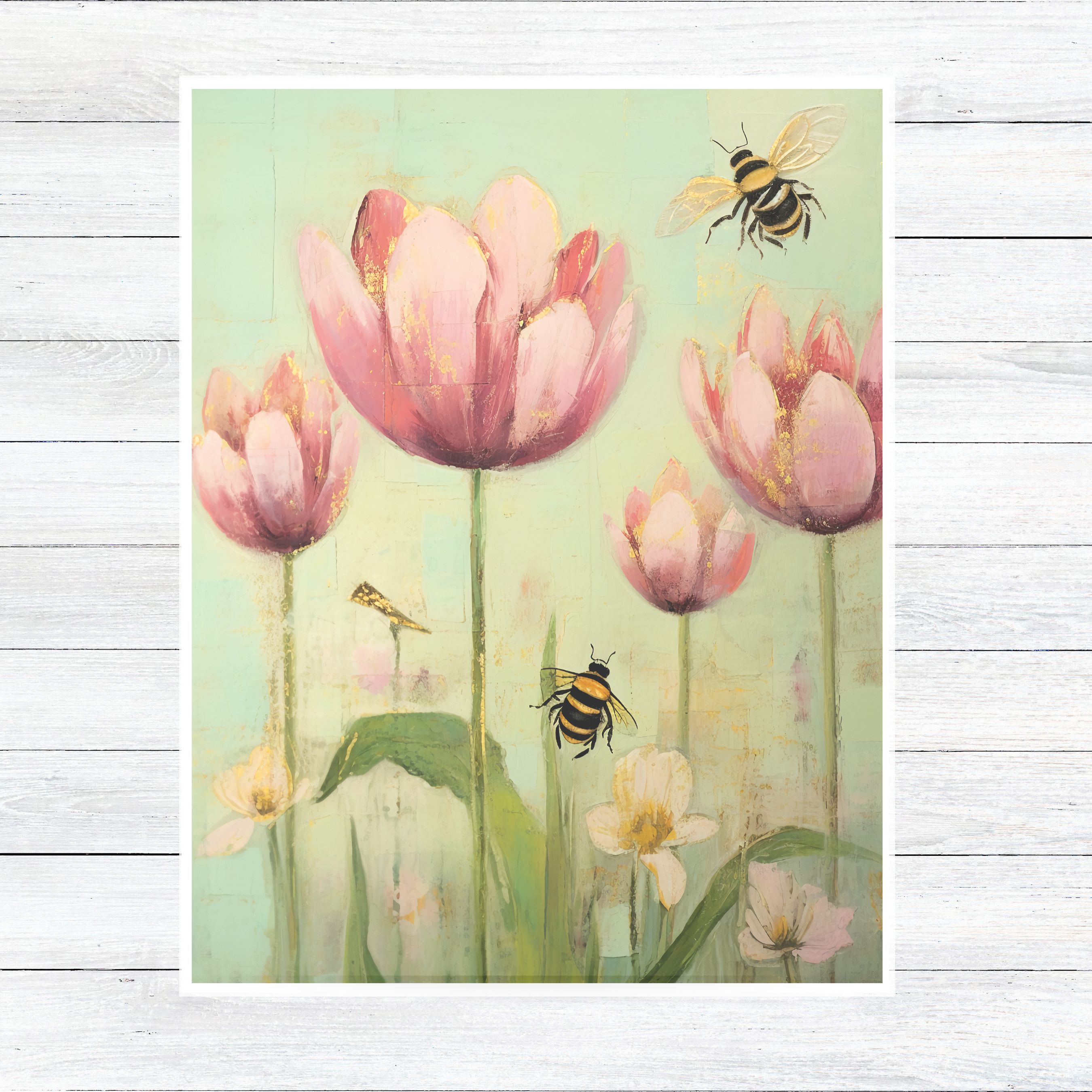 Tulips and Bees Spring Watercolor Card, All Occasion Cards, Thank You, Invitation, Note Card, Greetings, Birthdays