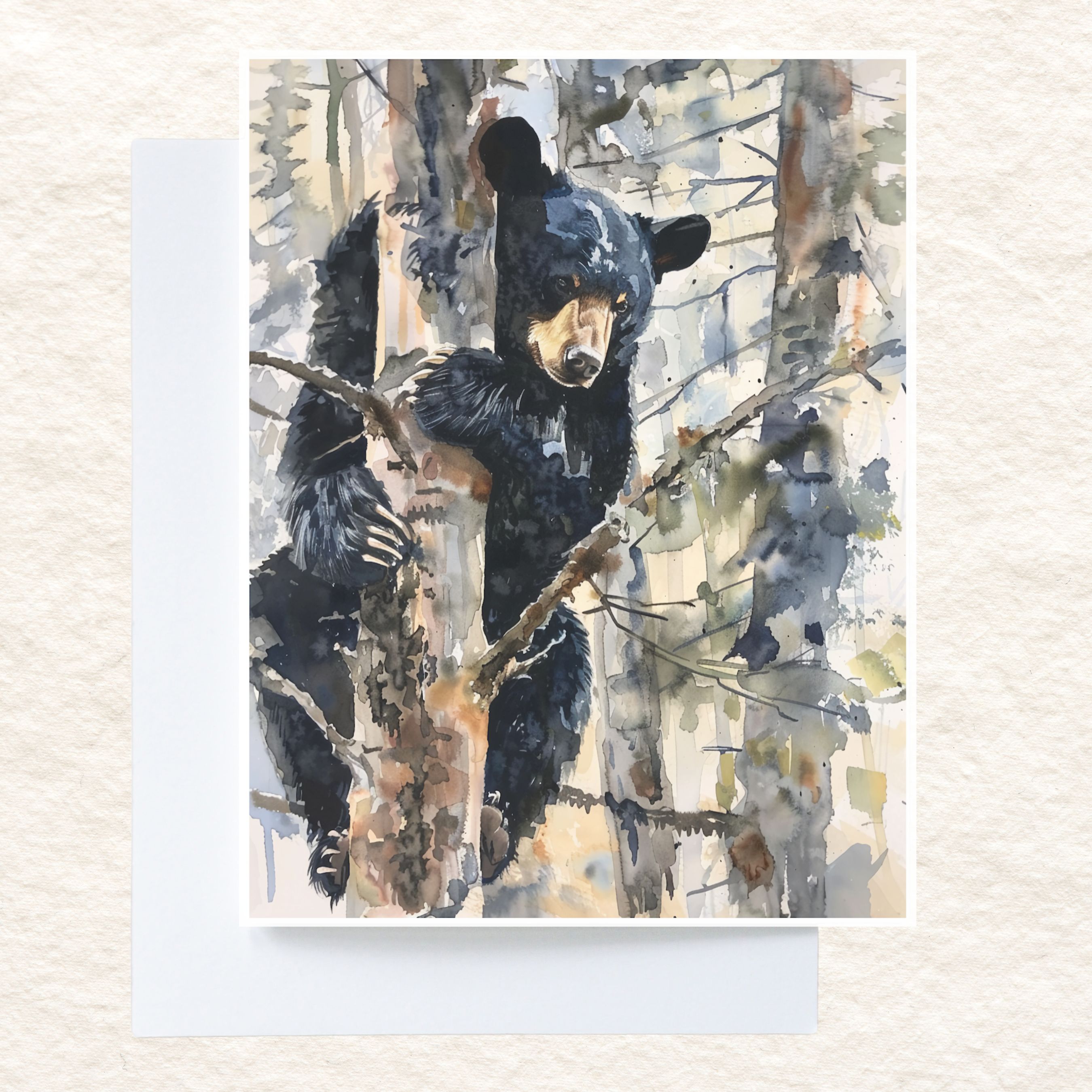 Watercolor Wildlife Black Bear in Forest, Nature Illustration Greeting Card, All Occasion Cards, Thank You, Invitation, Note Card, Greetings, Birthdays