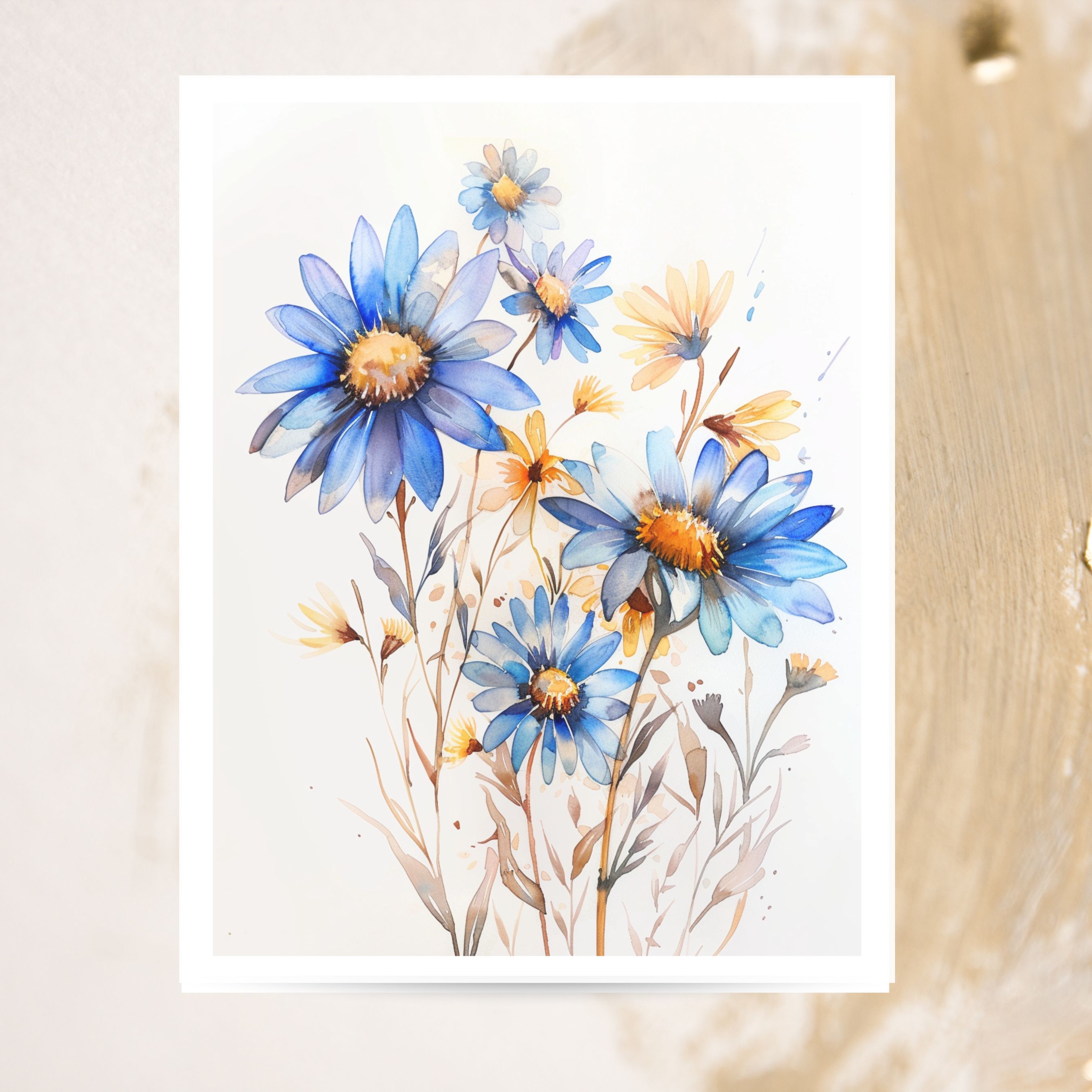 Blue Blossoms Watercolor Greeting Card, Elegant Botanical All Occasion Cards, Thank You, Invitation, Note Card, Greetings, Birthdays