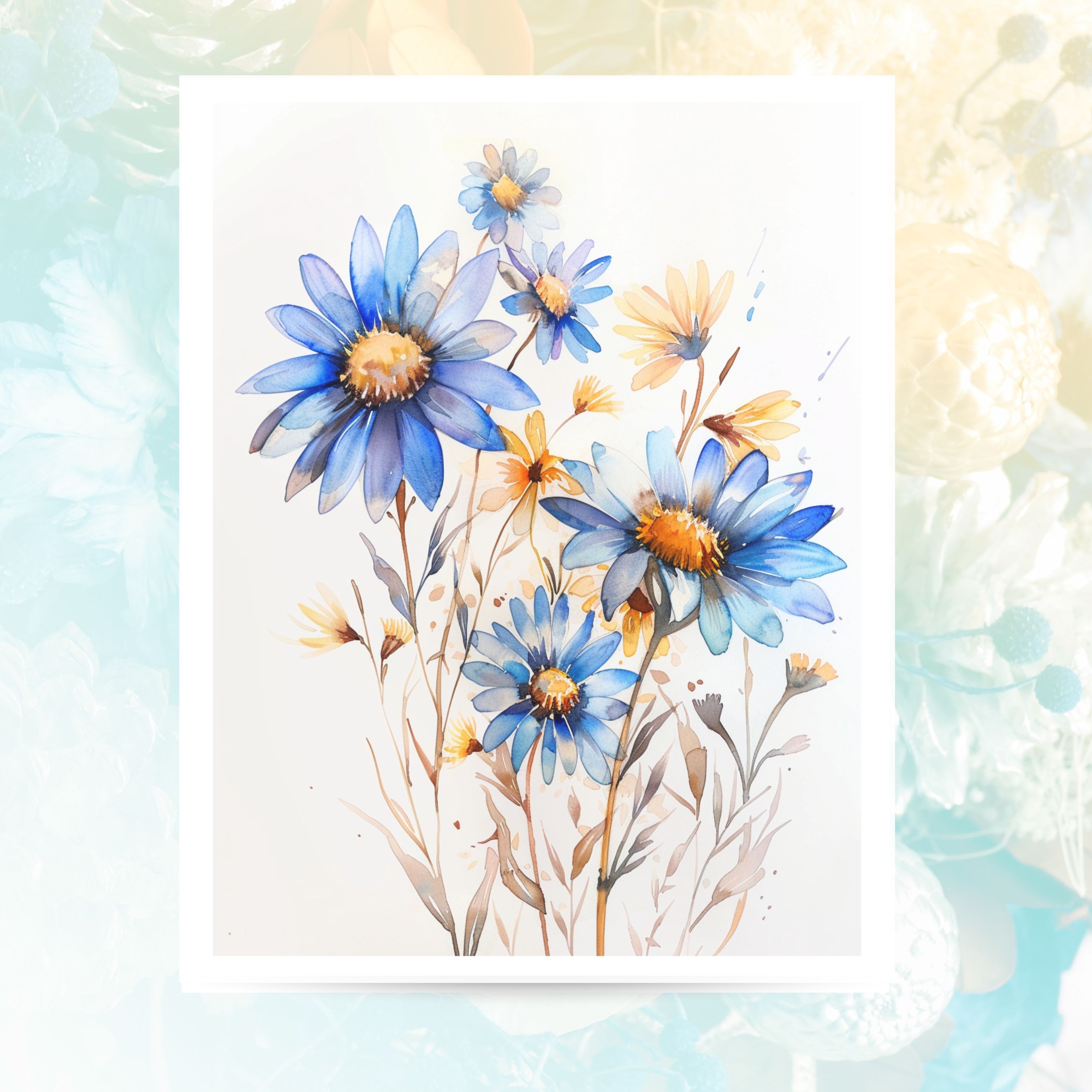 Blue Blossoms Watercolor Greeting Card, Elegant Botanical All Occasion Cards, Thank You, Invitation, Note Card, Greetings, Birthdays