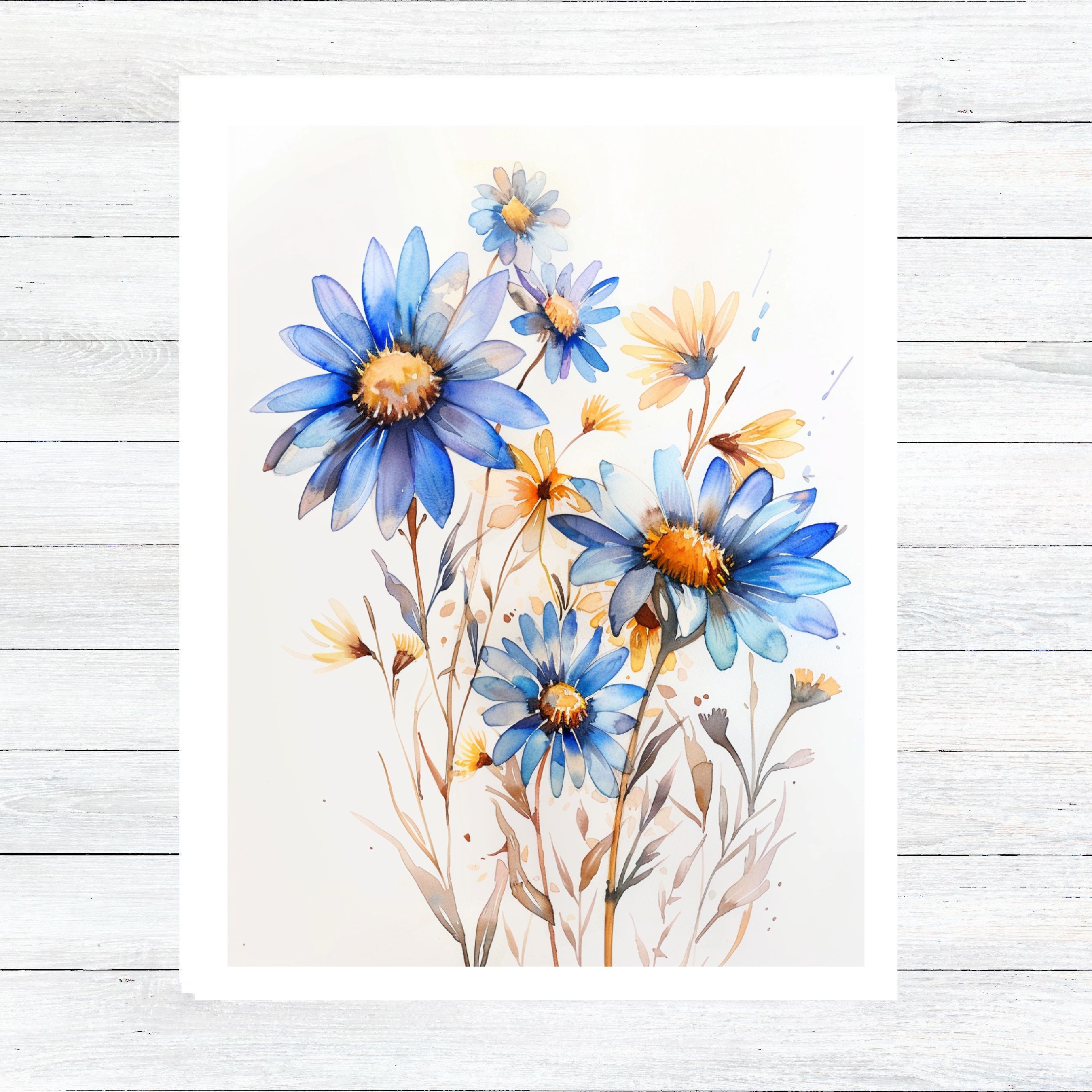 Blue Blossoms Watercolor Greeting Card, Elegant Botanical All Occasion Cards, Thank You, Invitation, Note Card, Greetings, Birthdays