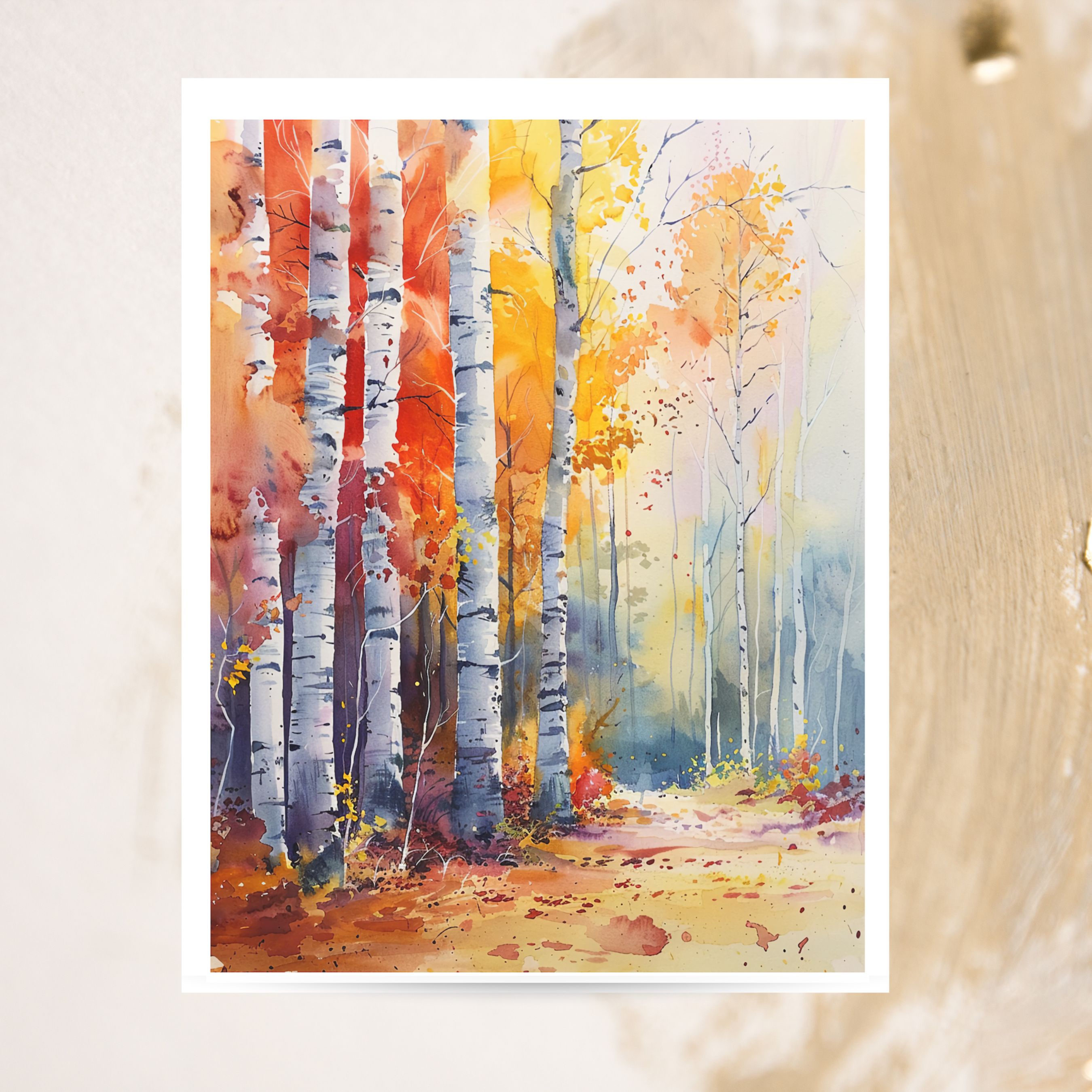 Watercolor Birch Forest Autumn Trees, Vibrant Fall Colors, All Occasion Cards, Thank You, Invitation, Note Card, Greetings, Birthdays