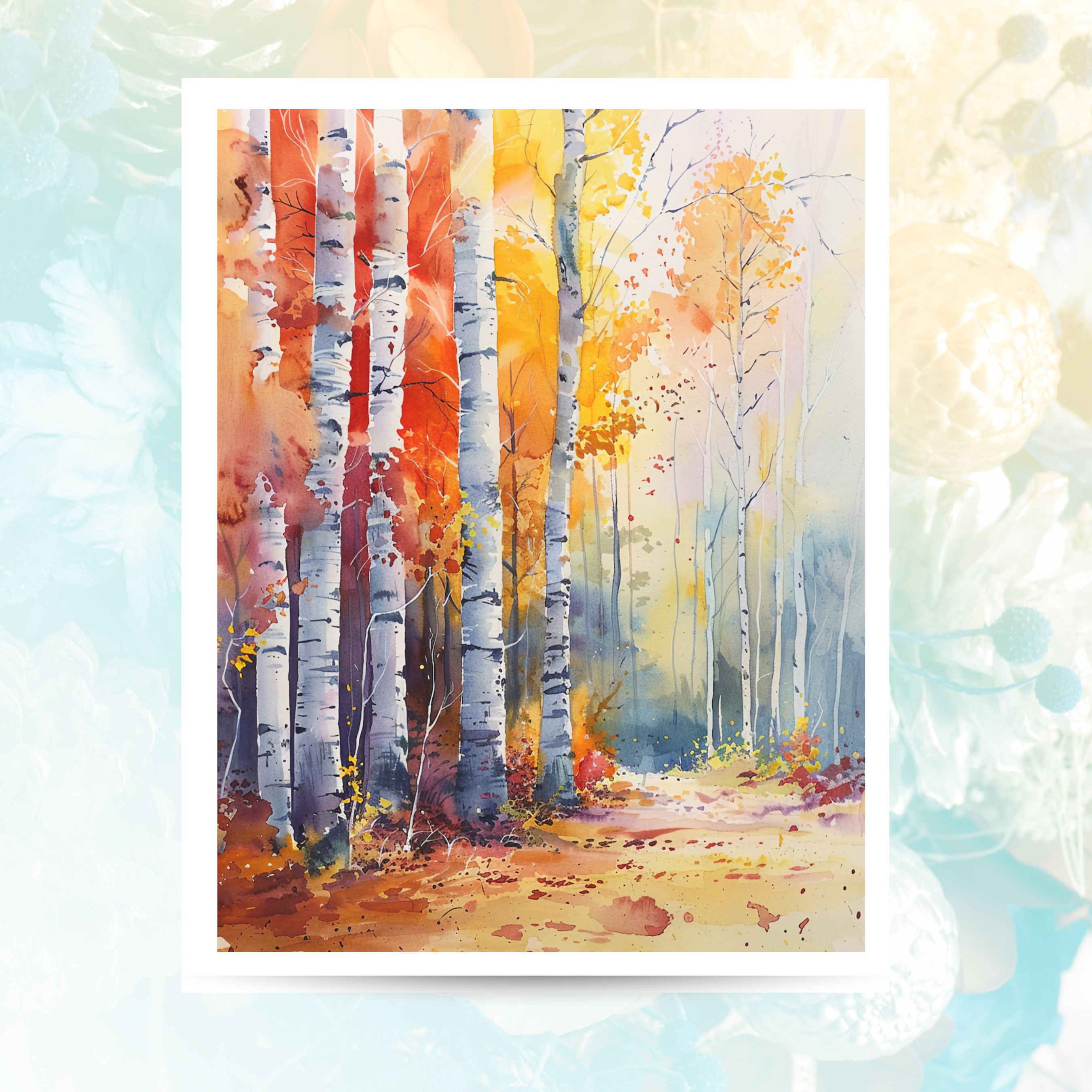Watercolor Birch Forest Autumn Trees, Vibrant Fall Colors, All Occasion Cards, Thank You, Invitation, Note Card, Greetings, Birthdays