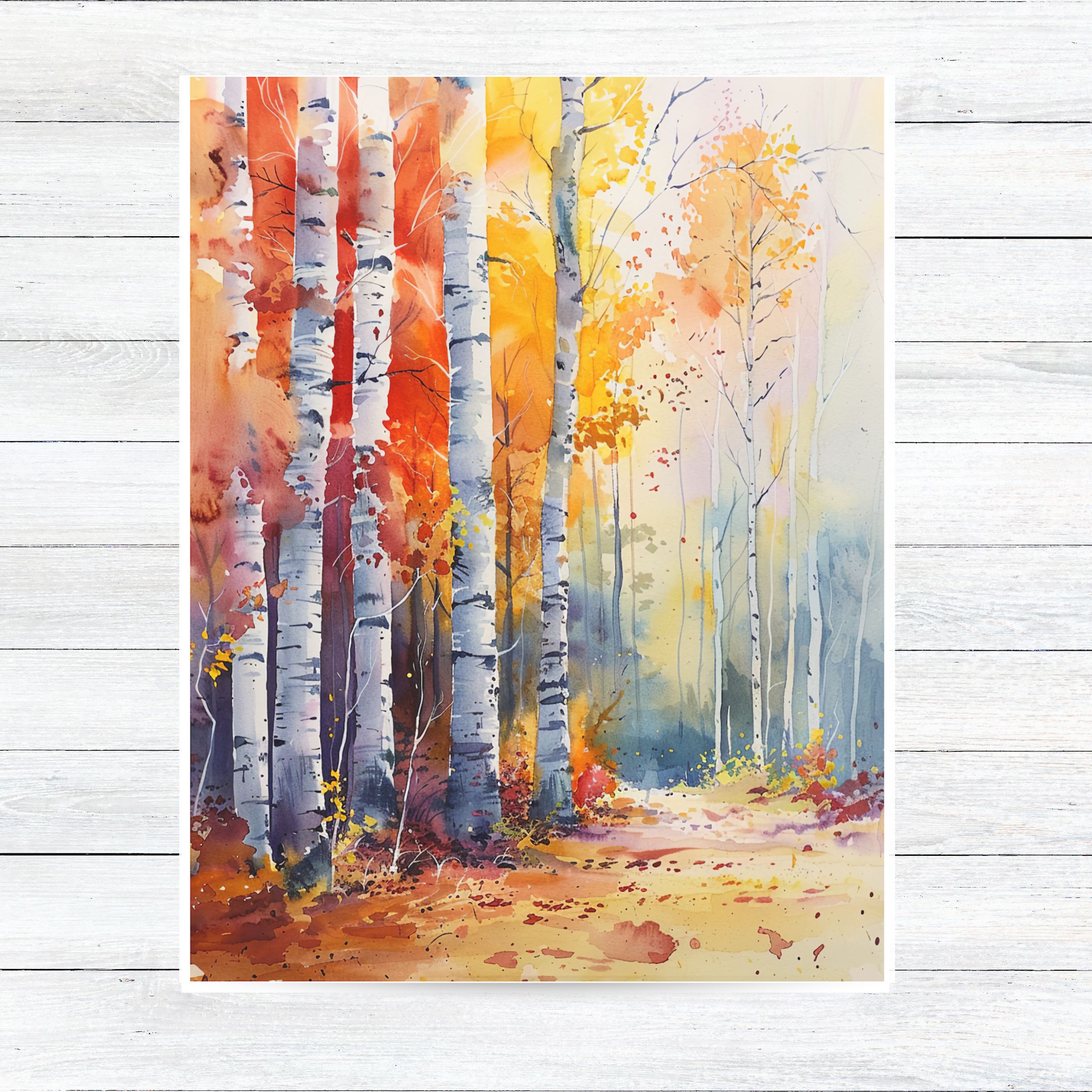 Watercolor Birch Forest Autumn Trees, Vibrant Fall Colors, All Occasion Cards, Thank You, Invitation, Note Card, Greetings, Birthdays