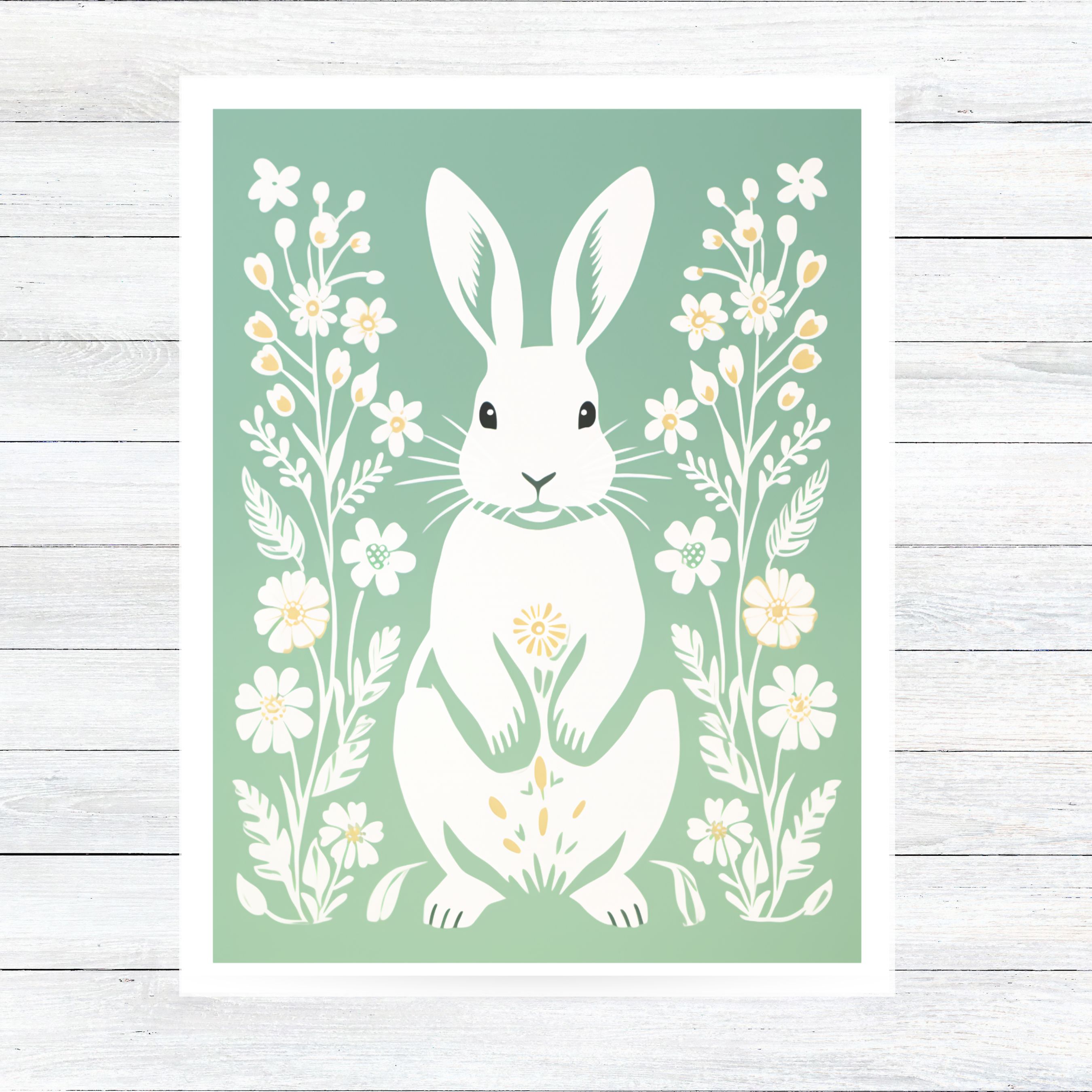 Bunny and Spring Flowers Illustration Card, All Occasion Cards, Thank You, Invitation, Note Card, Greetings, Birthdays