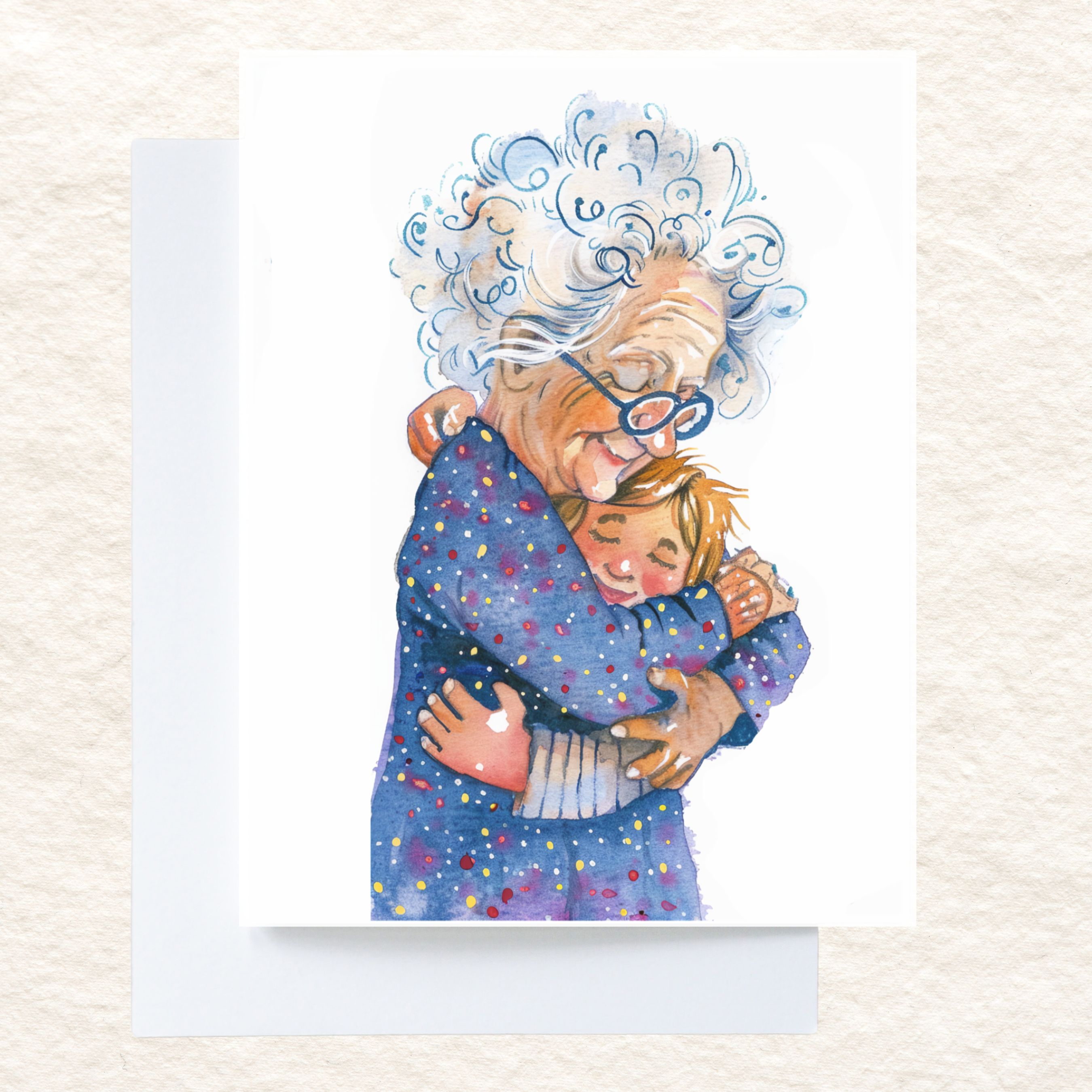 A Grandmothers Hug Greeting Card ,Watercolor All Occasion Cards, Thank You, Invitation, Note Card, Greetings, Birthdays