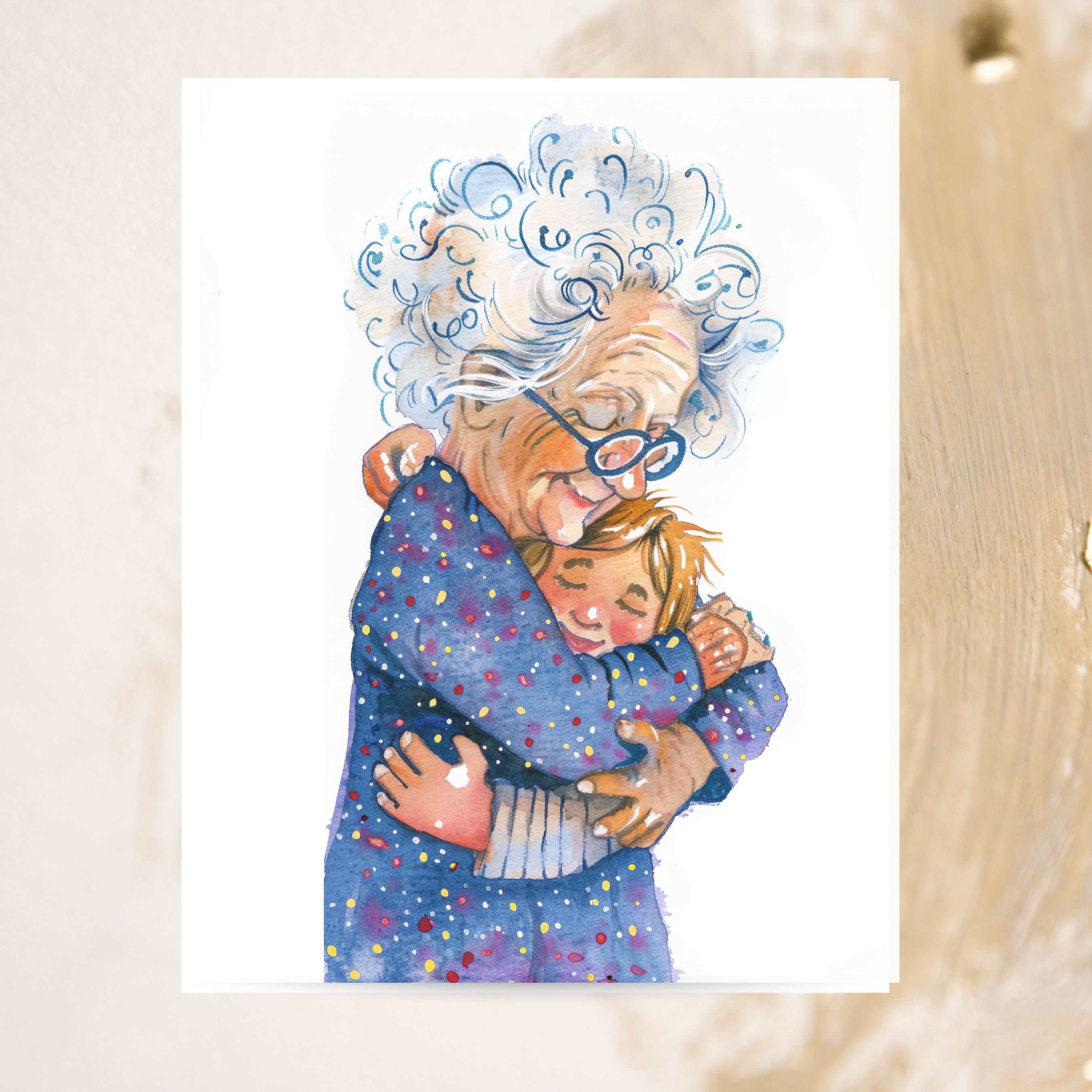 A Grandmothers Hug Greeting Card ,Watercolor All Occasion Cards, Thank You, Invitation, Note Card, Greetings, Birthdays