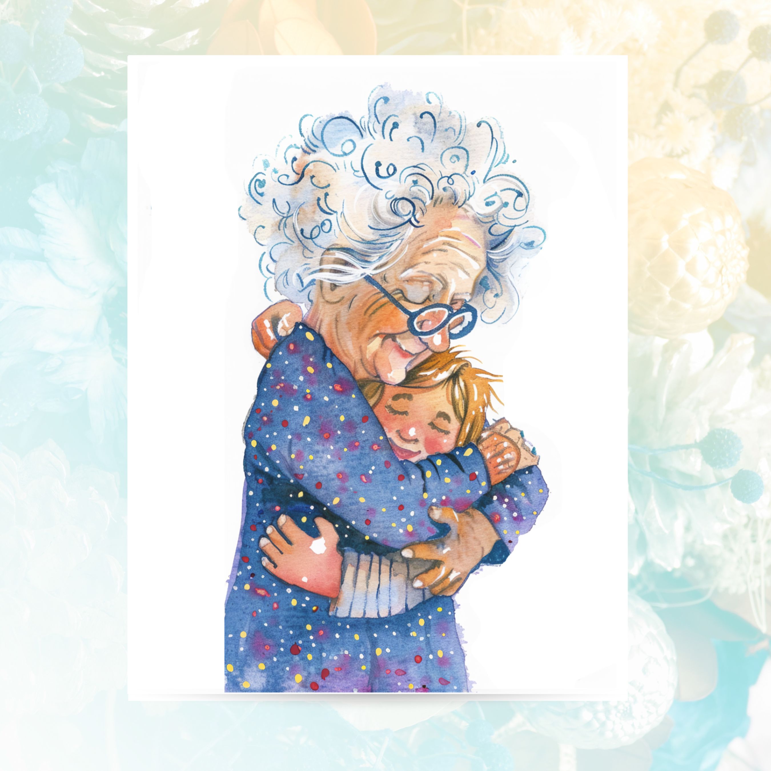 A Grandmothers Hug Greeting Card ,Watercolor All Occasion Cards, Thank You, Invitation, Note Card, Greetings, Birthdays