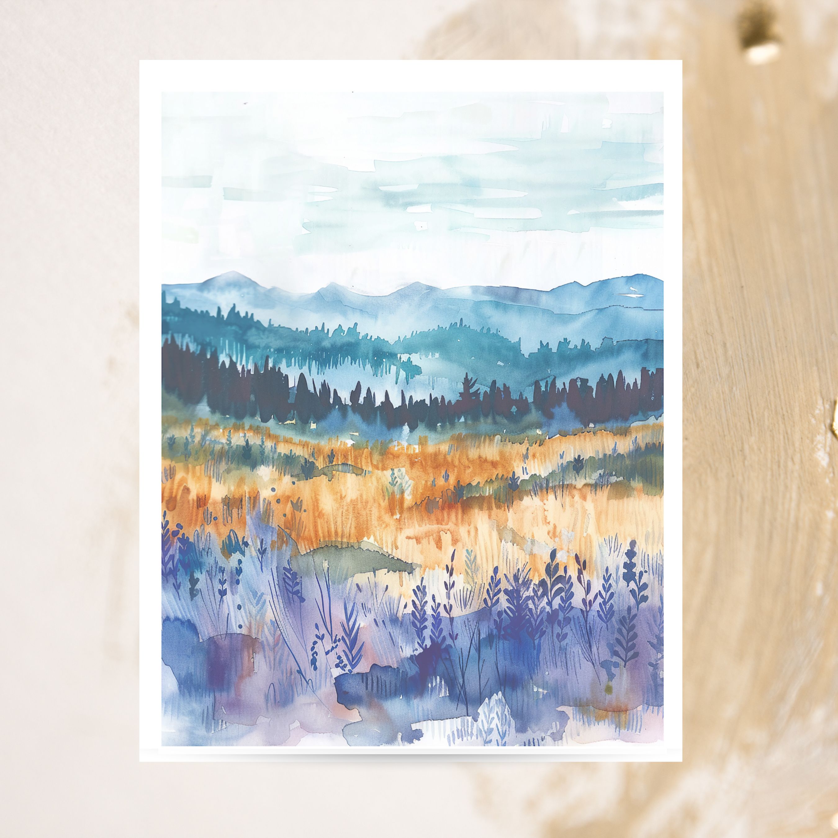 Watercolor Blue Ridge Mountains Art, Scenic Meadow and Forest, All Occasion Cards, Thank You, Invitation, Note Card, Greetings, Birthdays
