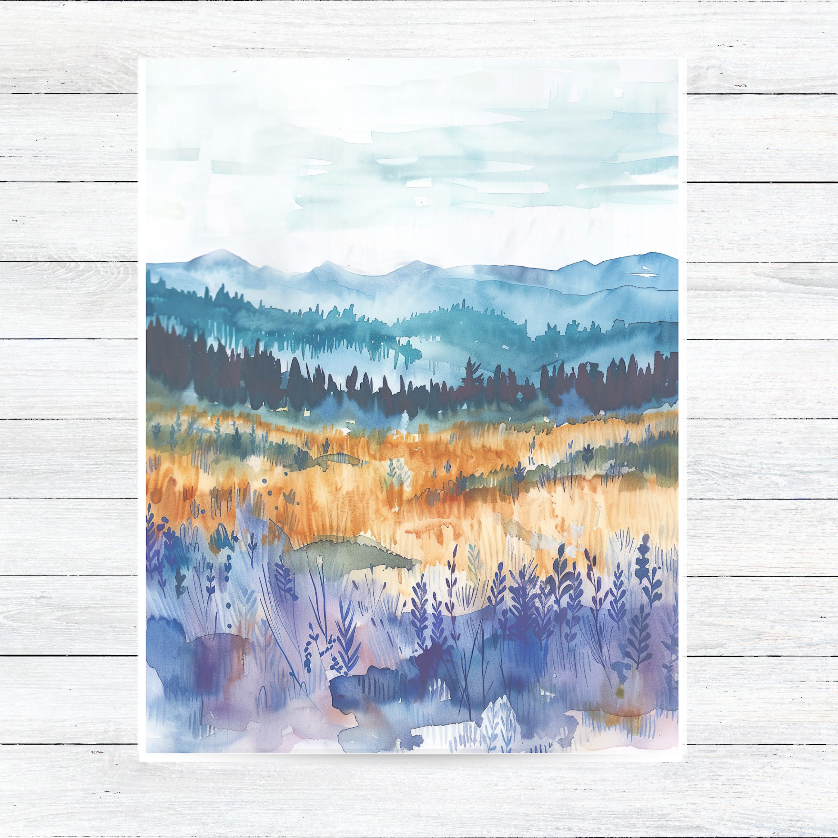 Watercolor Blue Ridge Mountains Art, Scenic Meadow and Forest, All Occasion Cards, Thank You, Invitation, Note Card, Greetings, Birthdays