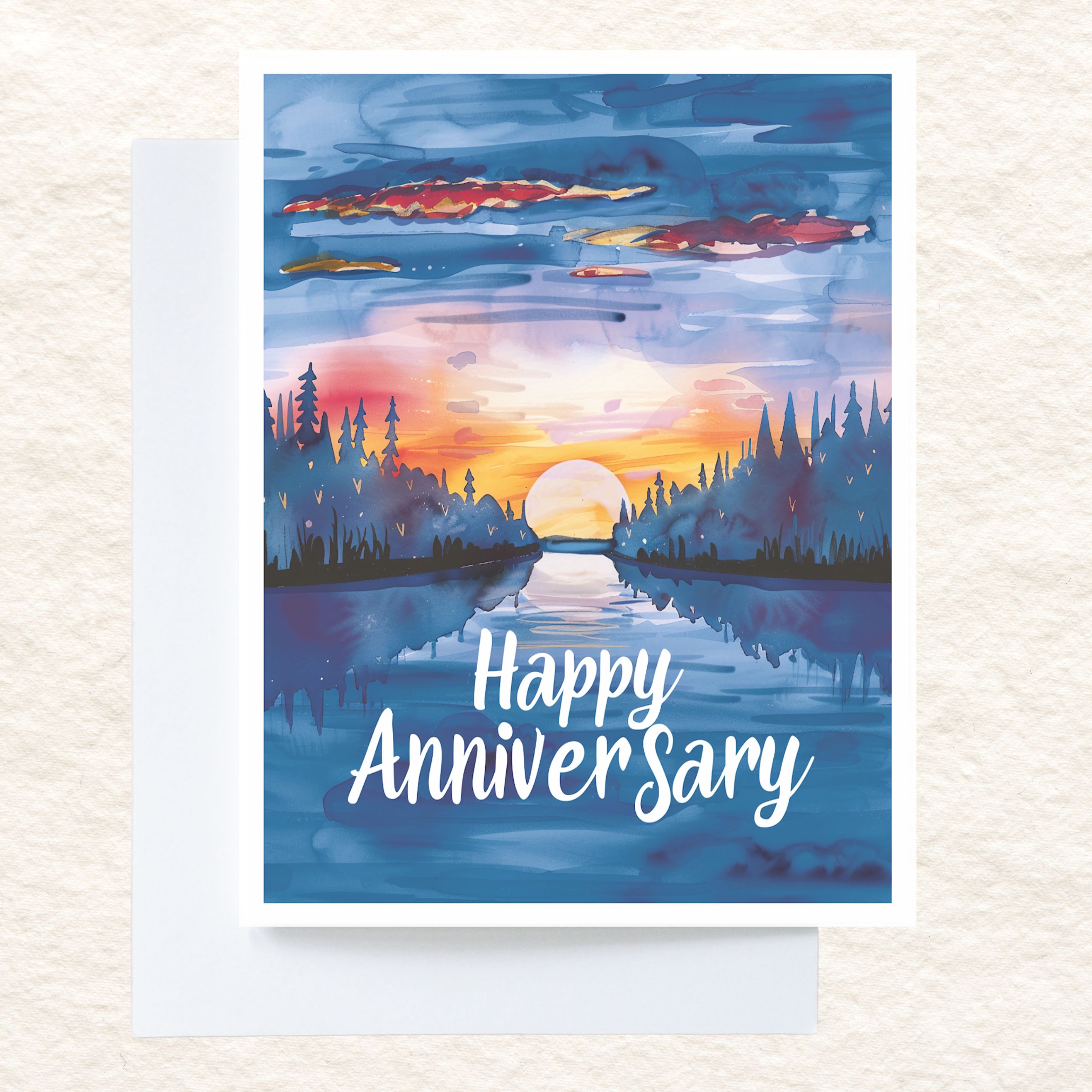 Watercolor Anniversary Card, Happy Anniversary Gift for 20th 30th 50th & More, Wedding Anniversary Watercolor Handmade