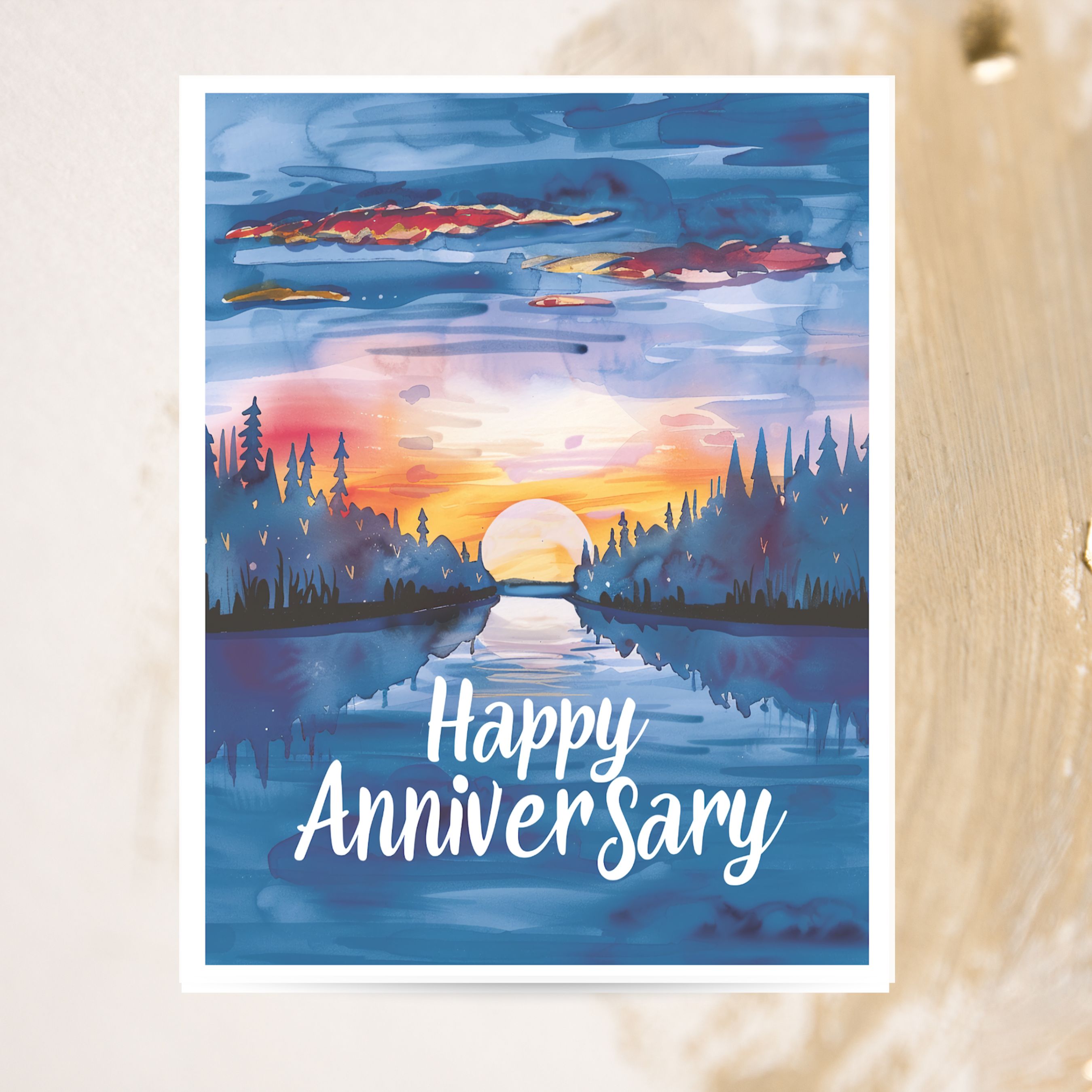 Watercolor Anniversary Card, Happy Anniversary Gift for 20th 30th 50th & More, Wedding Anniversary Watercolor Handmade
