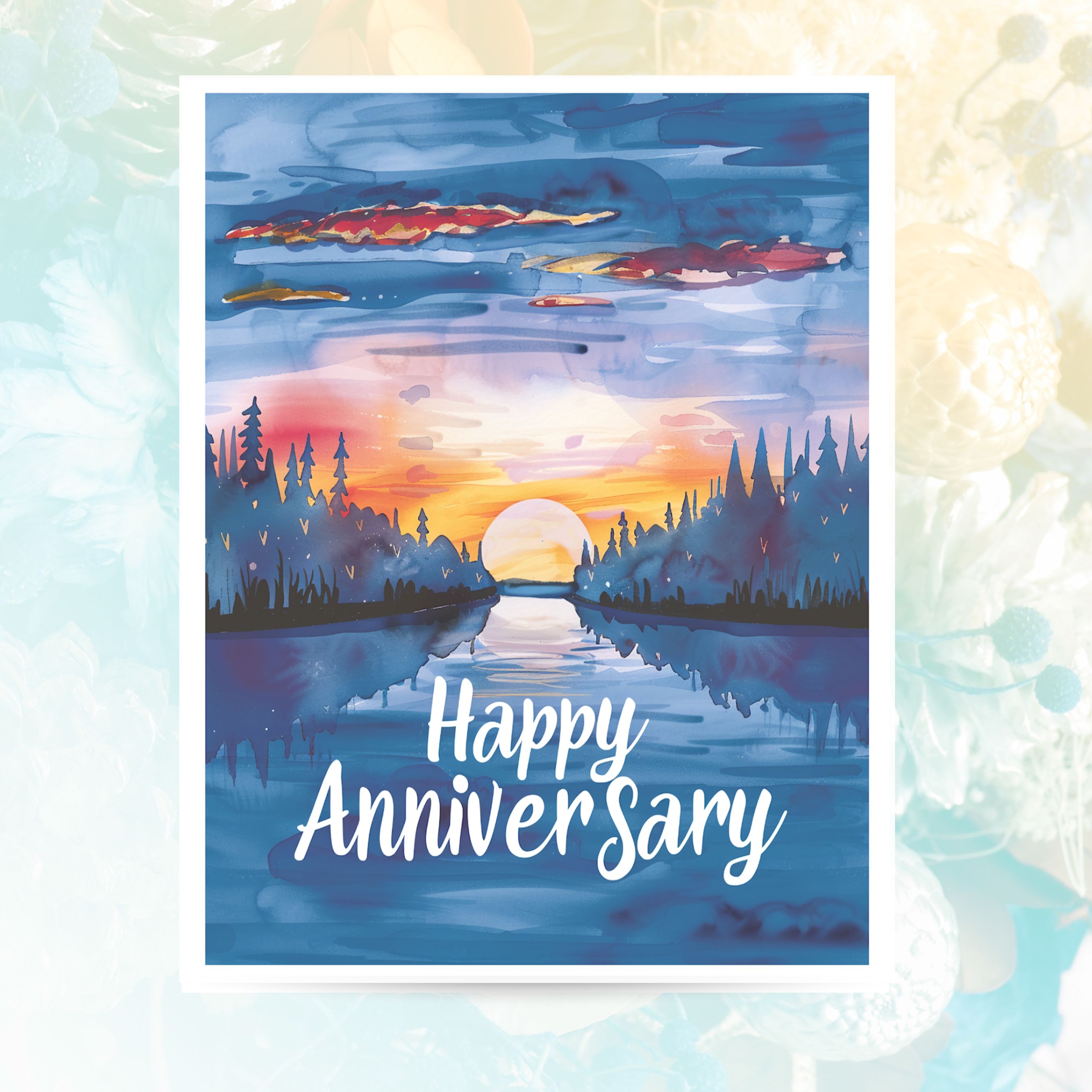 Watercolor Anniversary Card, Happy Anniversary Gift for 20th 30th 50th & More, Wedding Anniversary Watercolor Handmade