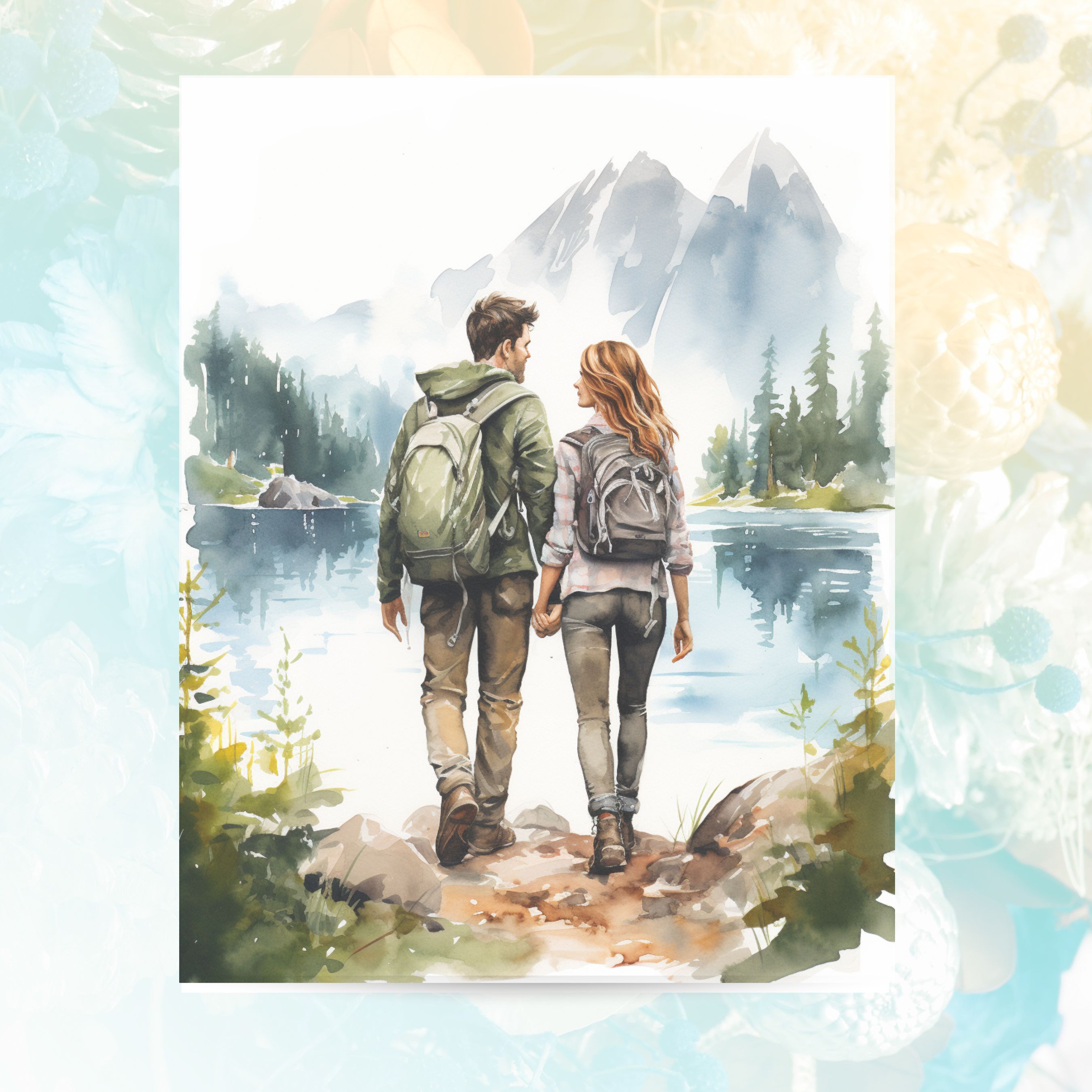 Watercolor Couples Goals Card, Anniversary Card, Hiking & Camping Card, All Occasion Cards, Thank You, Invitation, Note Card, Greetings, Birthdays