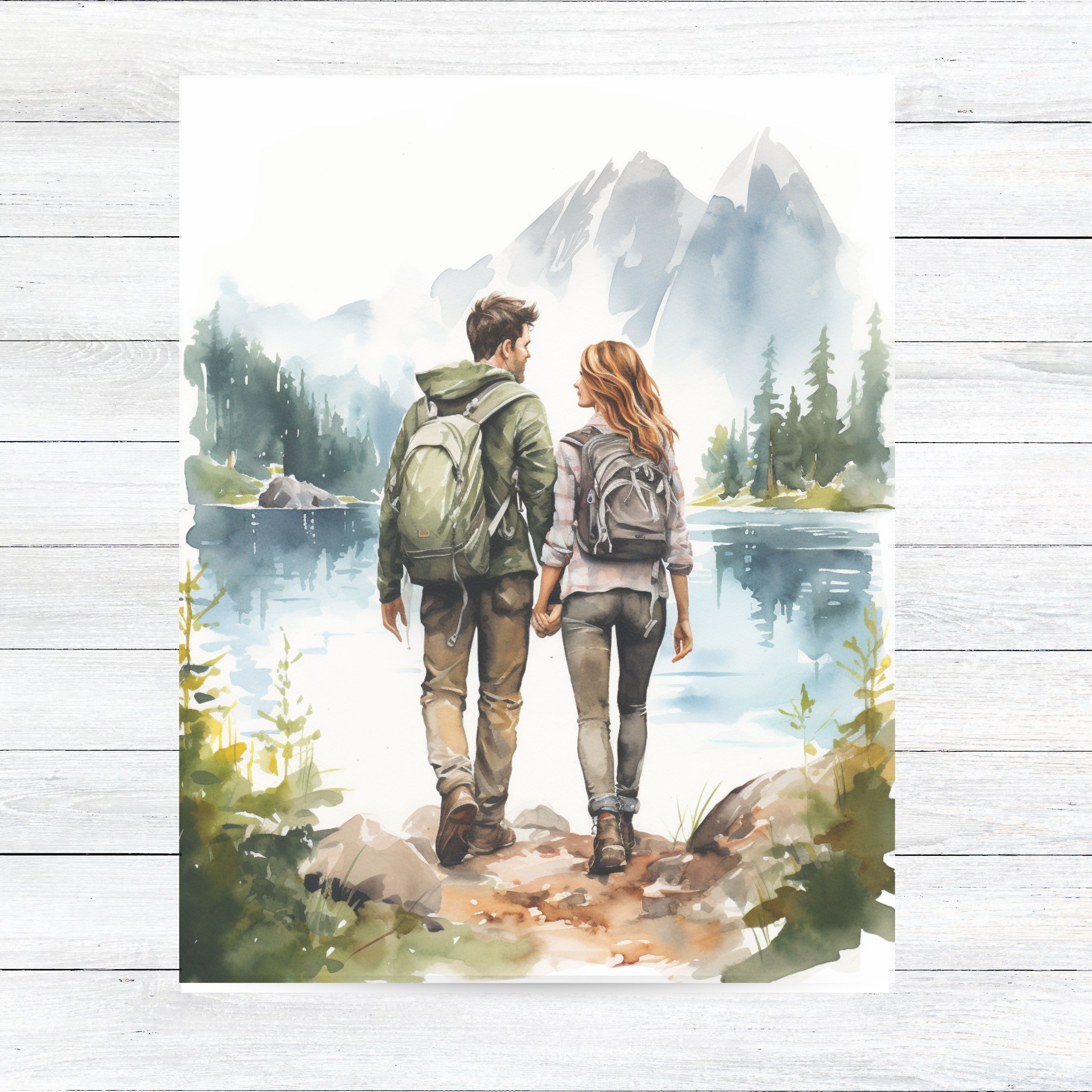 Watercolor Couples Goals Card, Anniversary Card, Hiking & Camping Card, All Occasion Cards, Thank You, Invitation, Note Card, Greetings, Birthdays