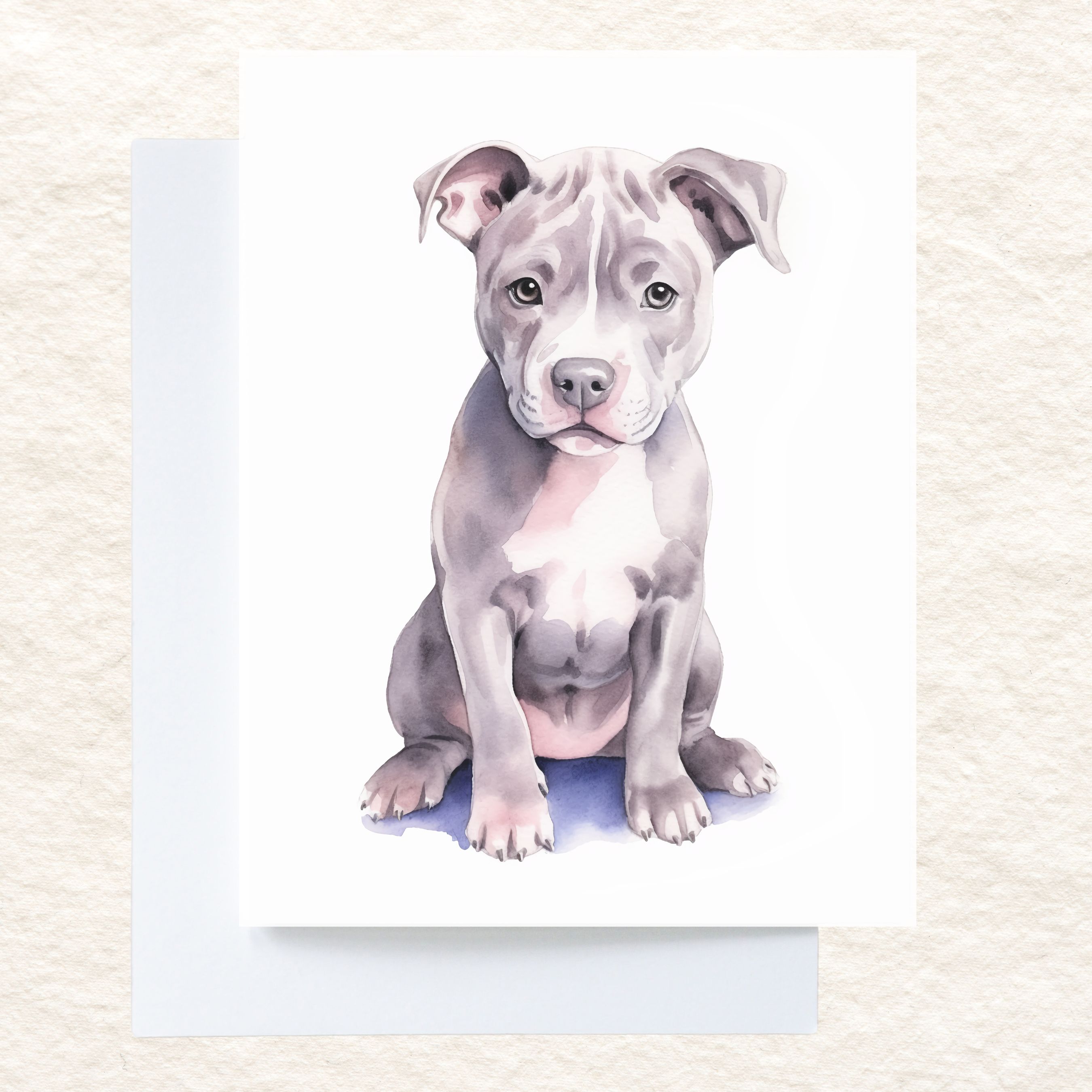Gray Pitbull Puppy Watercolor Card, Dog Lover Greeting Card, Pet Parent Note Card, Pet Parent Keepsake, Watercolor Note Card Greeting, Thank You, All Occasion, Birthday Card, Invitations