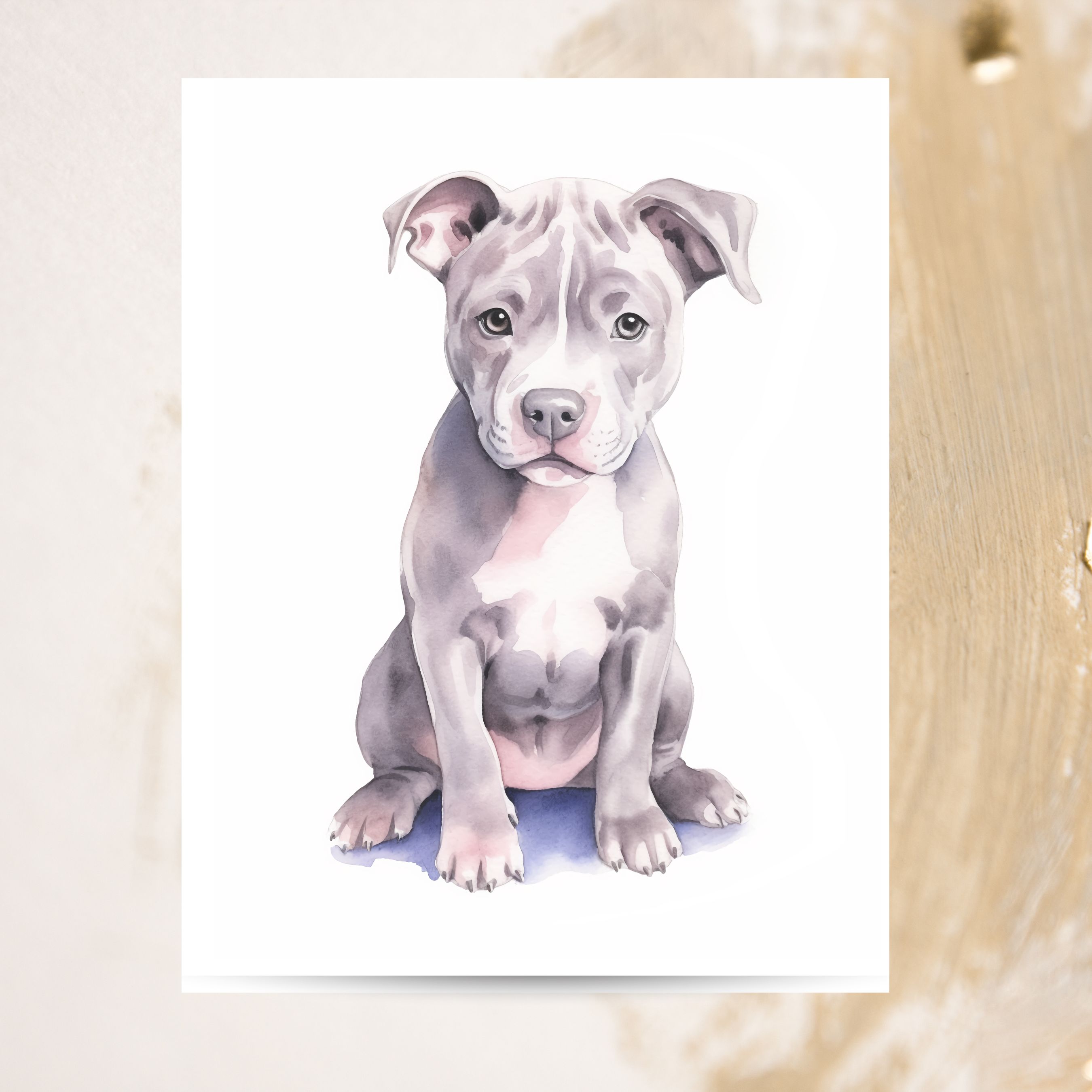 Gray Pitbull Puppy Watercolor Card, Dog Lover Greeting Card, Pet Parent Note Card, Pet Parent Keepsake, Watercolor Note Card Greeting, Thank You, All Occasion, Birthday Card, Invitations
