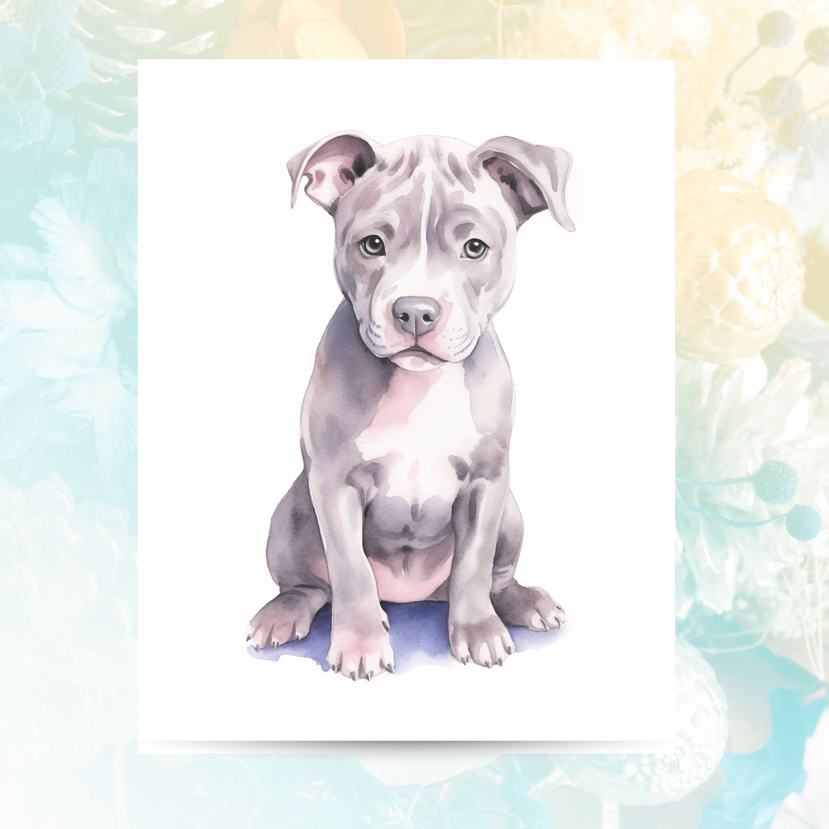 Gray Pitbull Puppy Watercolor Card, Dog Lover Greeting Card, Pet Parent Note Card, Pet Parent Keepsake, Watercolor Note Card Greeting, Thank You, All Occasion, Birthday Card, Invitations