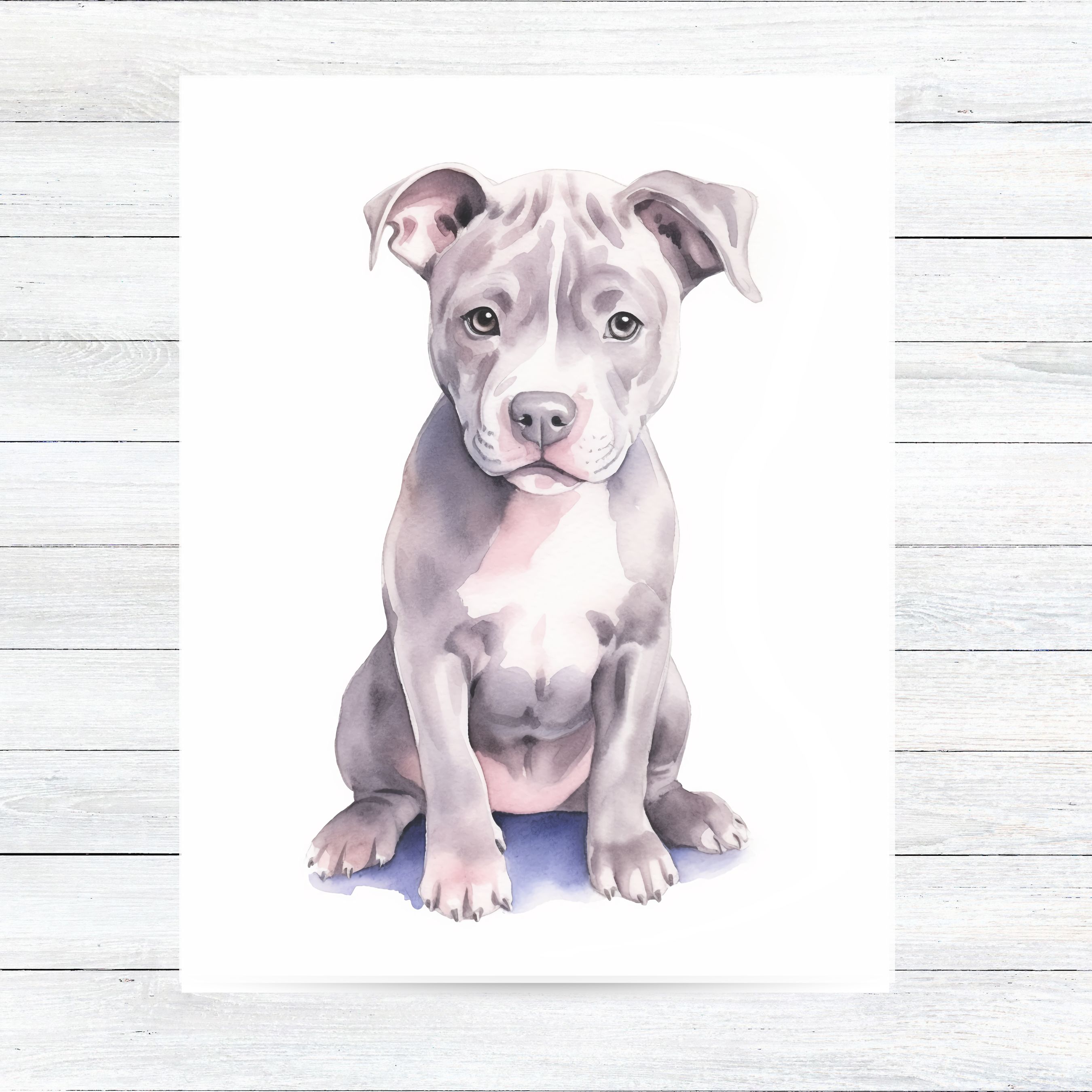 Gray Pitbull Puppy Watercolor Card, Dog Lover Greeting Card, Pet Parent Note Card, Pet Parent Keepsake, Watercolor Note Card Greeting, Thank You, All Occasion, Birthday Card, Invitations