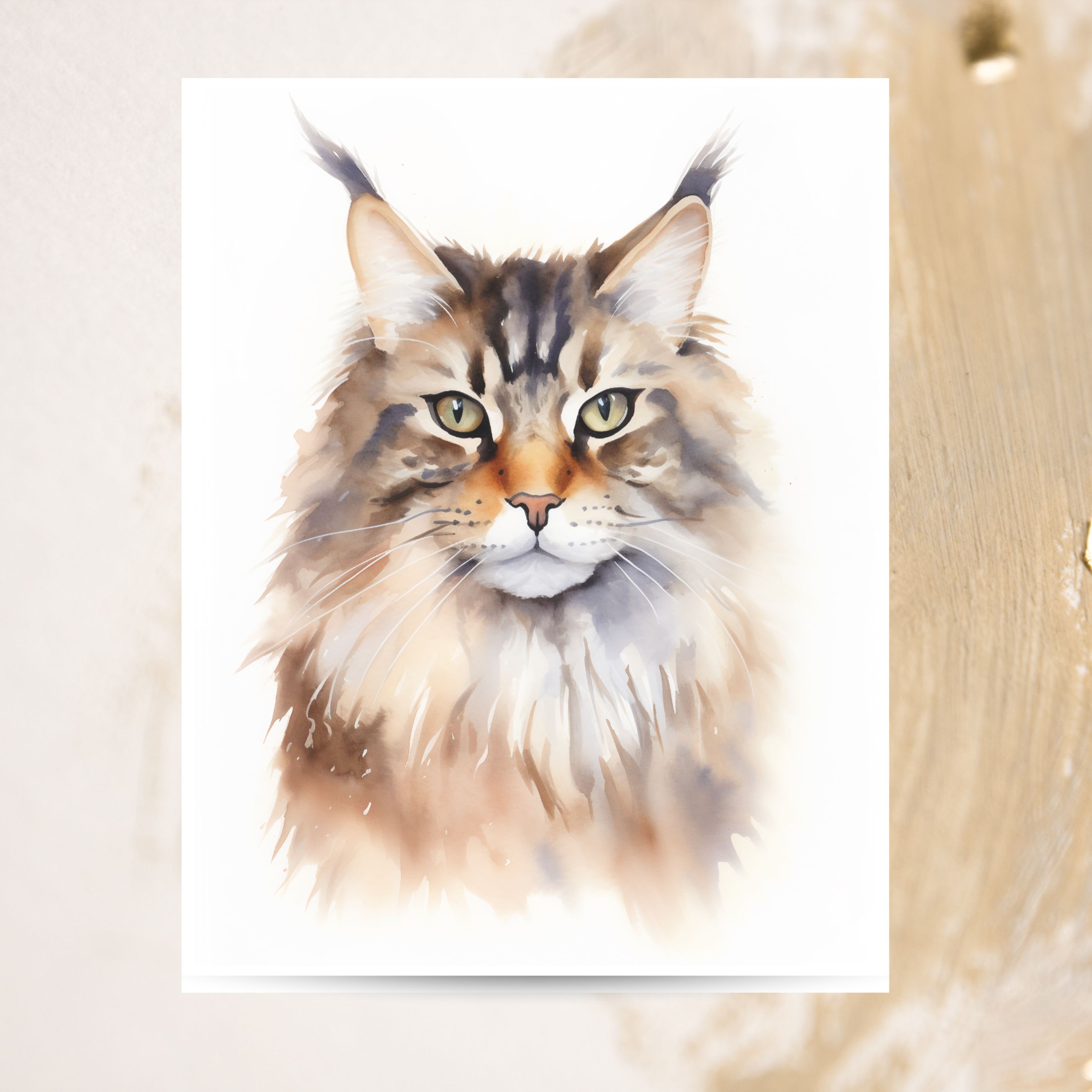 Brown Maine Coon Cat Portrait Watercolor Card, Cat Lover Greeting Card, Pet Parent Note Card, Pet Parent Keepsake, Watercolor Note Card Greeting, Thank You, All Occasion, Birthday Card, Invitations