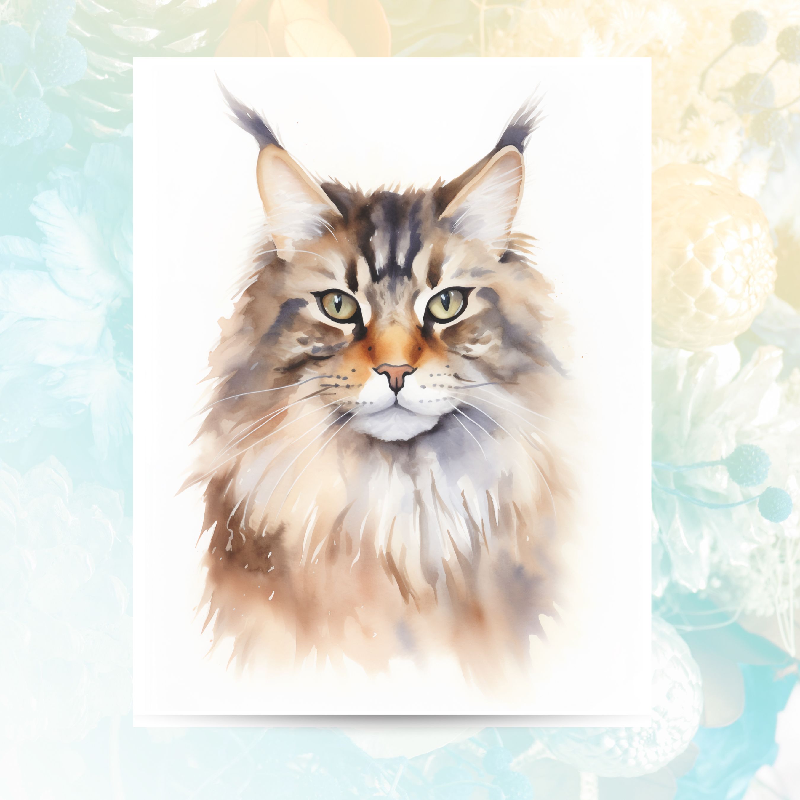 Brown Maine Coon Cat Portrait Watercolor Card, Cat Lover Greeting Card, Pet Parent Note Card, Pet Parent Keepsake, Watercolor Note Card Greeting, Thank You, All Occasion, Birthday Card, Invitations