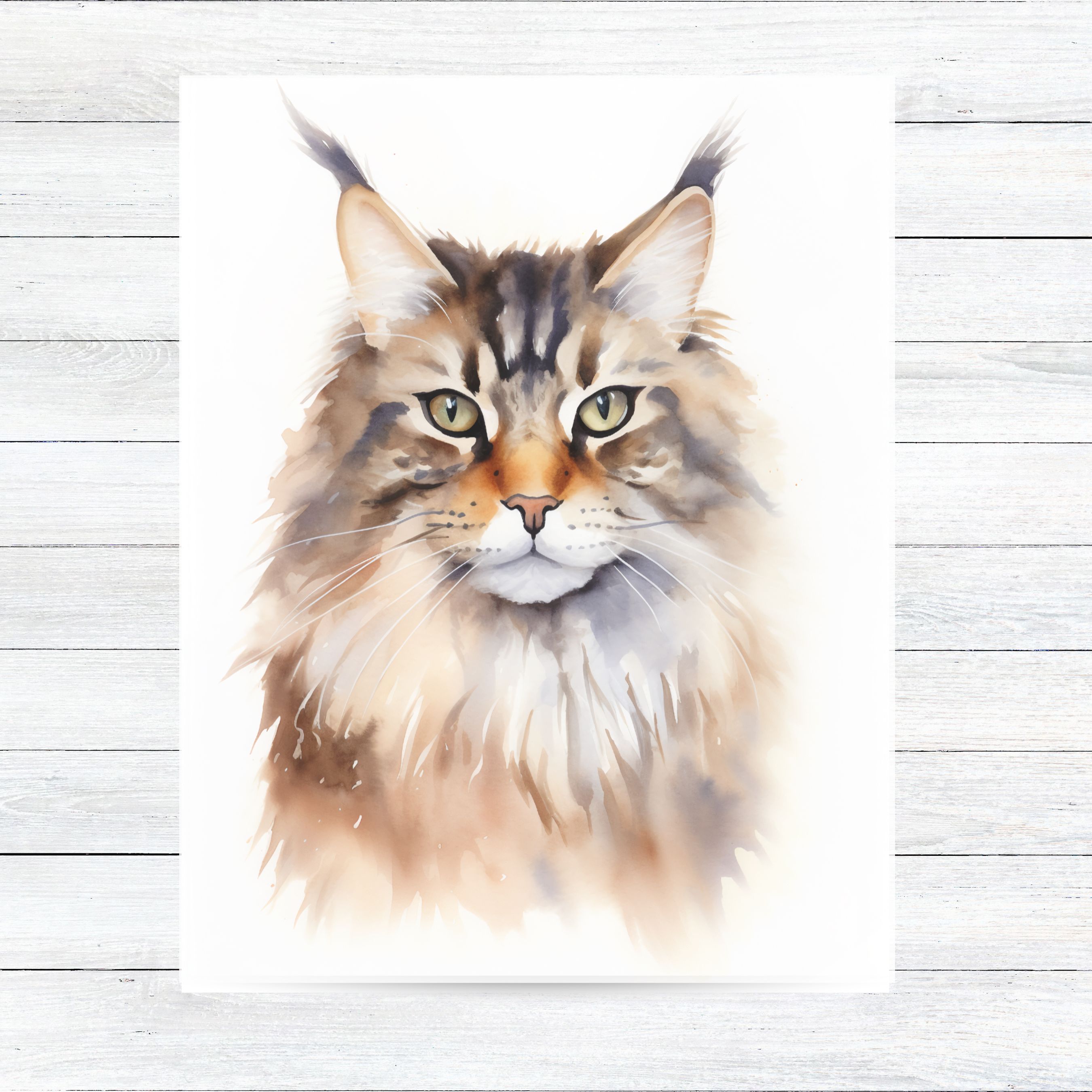 Brown Maine Coon Cat Portrait Watercolor Card, Cat Lover Greeting Card, Pet Parent Note Card, Pet Parent Keepsake, Watercolor Note Card Greeting, Thank You, All Occasion, Birthday Card, Invitations