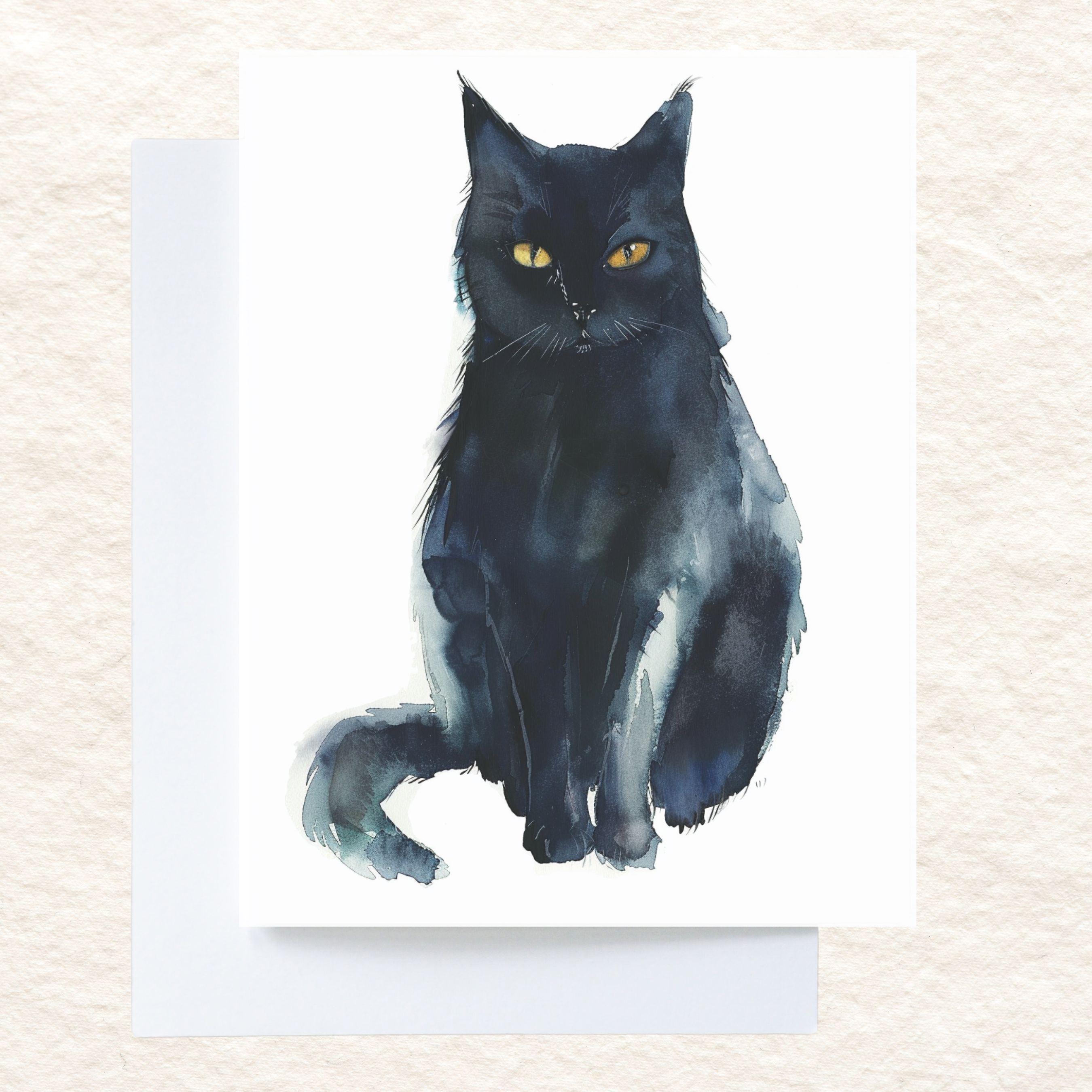 Black Bombay Cat Portrait Watercolor Card, Cat Lover Greeting Card, Pet Parent Note Card, Pet Parent Keepsake, Watercolor Note Card Greeting, Thank You, All Occasion, Birthday Card, Invitations