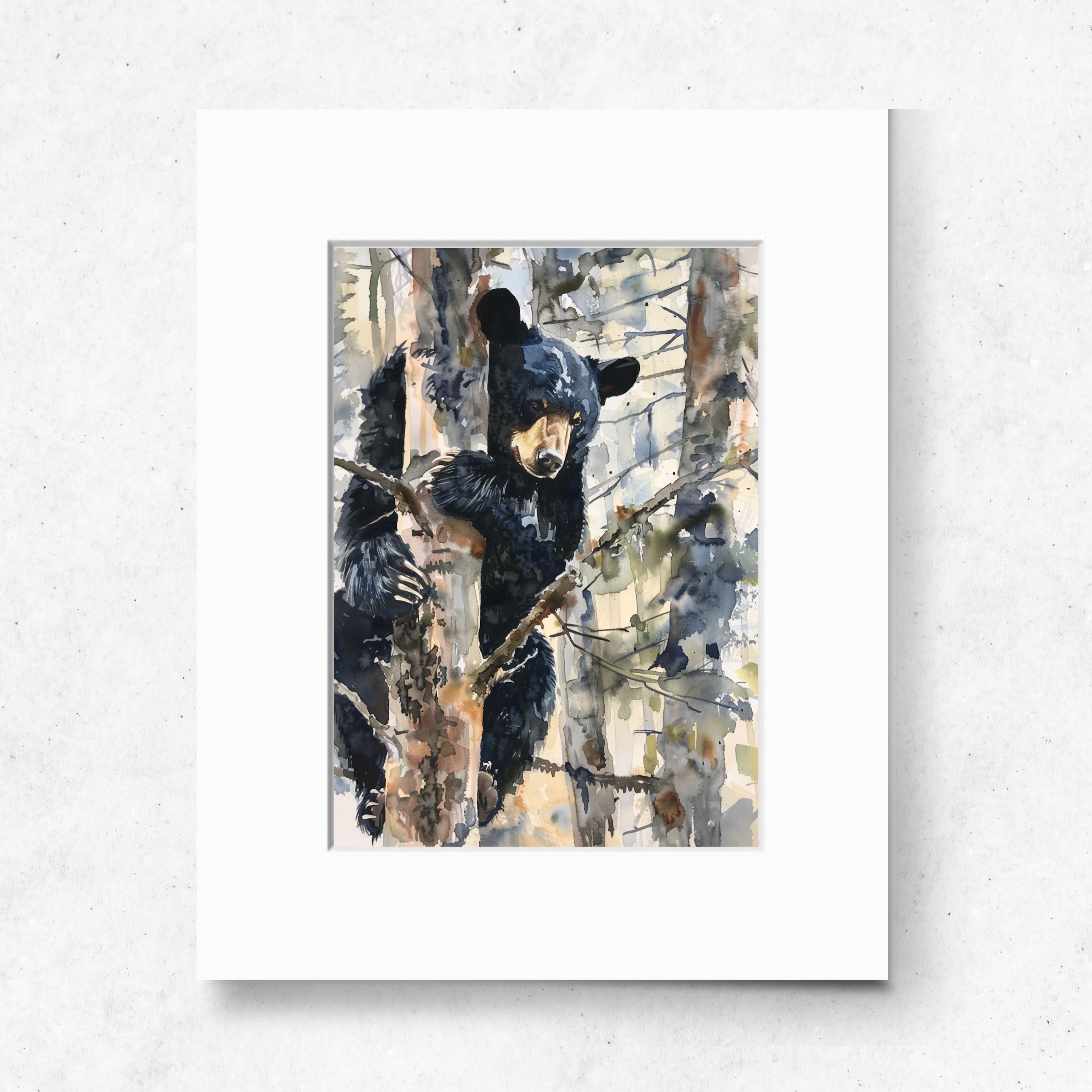 Curious Explorer Watercolor Bear in Trees, High Quality Art Print, Wildlife Art, Forest Animal Painting, Original Art