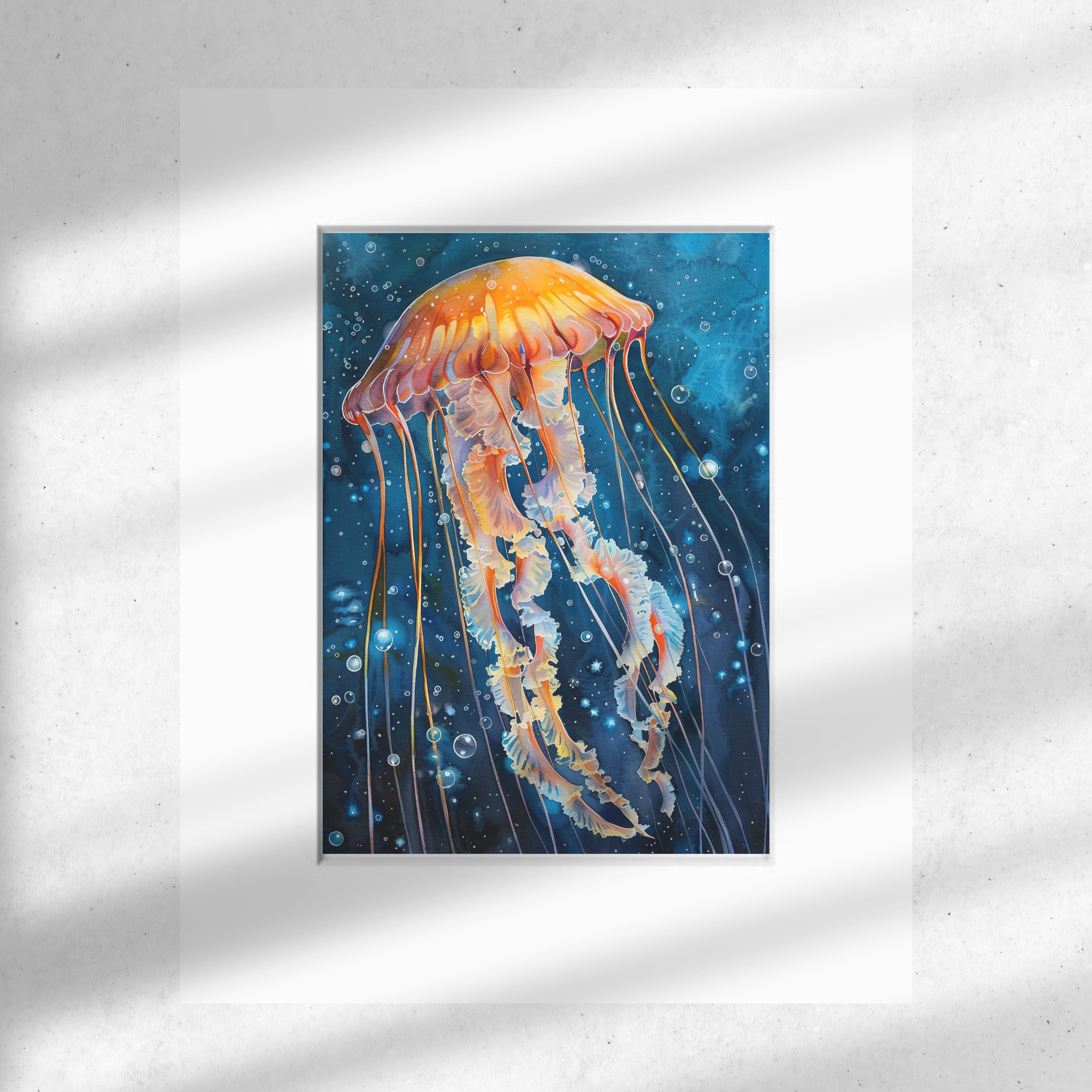 Graceful Glow Jellyfish Watercolor Art, High Quality Art Print, Marine Life Painting, Original Art