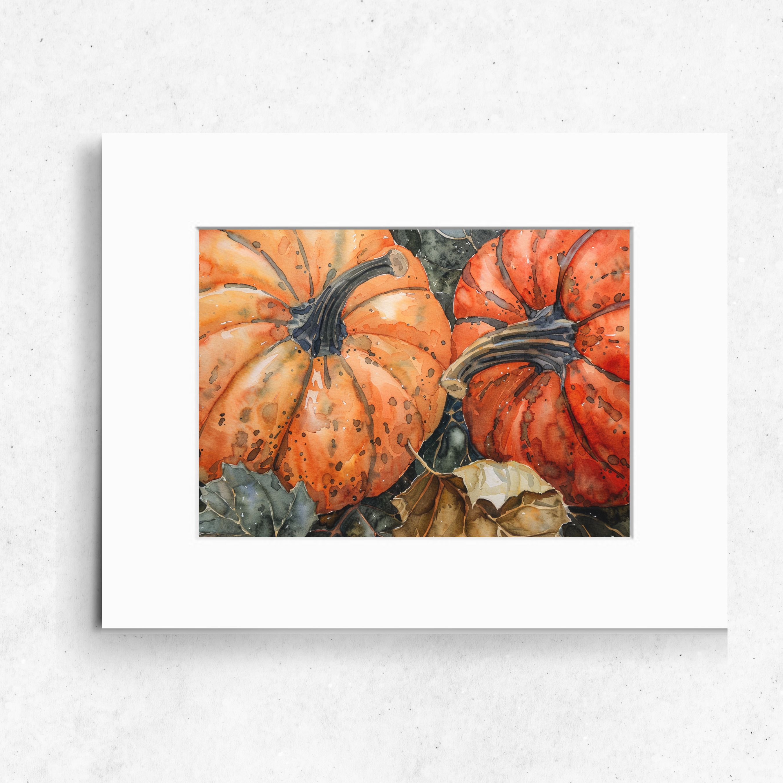 Autumn Harvest Watercolor Two Pumpkins Art, High Quality Art Print, Seasonal Decor, Original Art, Pumpkin Series